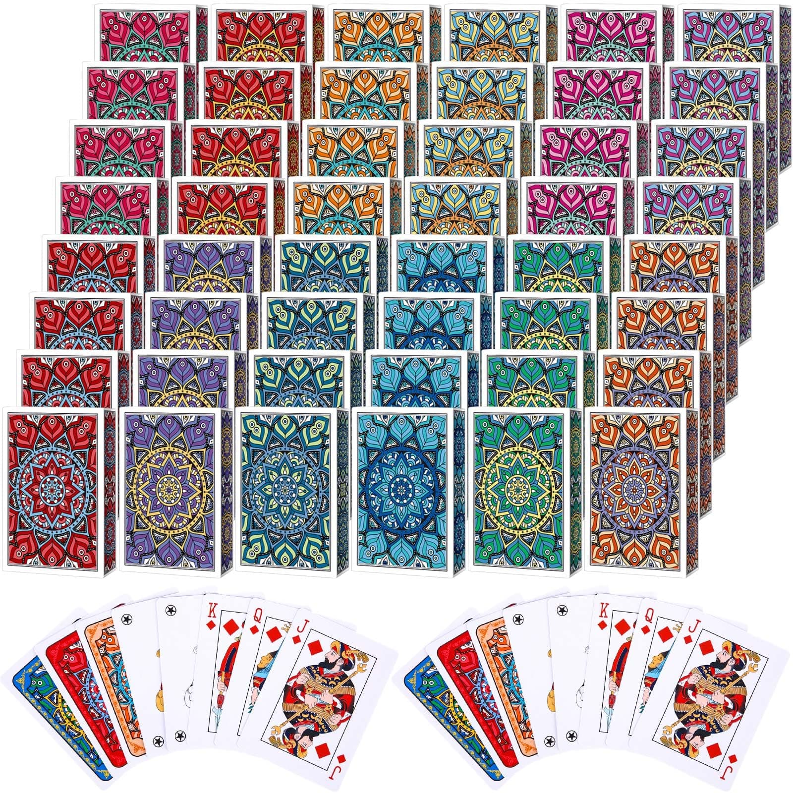 Zubebe 24 Pack Decks of Nertz Card Game Bulk Standard Playing Cards Mandalas Theme Playing Card Multiplayer Solitaire Cards Compatible with Poker, Blackjack, Rummy, Go Fish, Bridge (12 Colors)