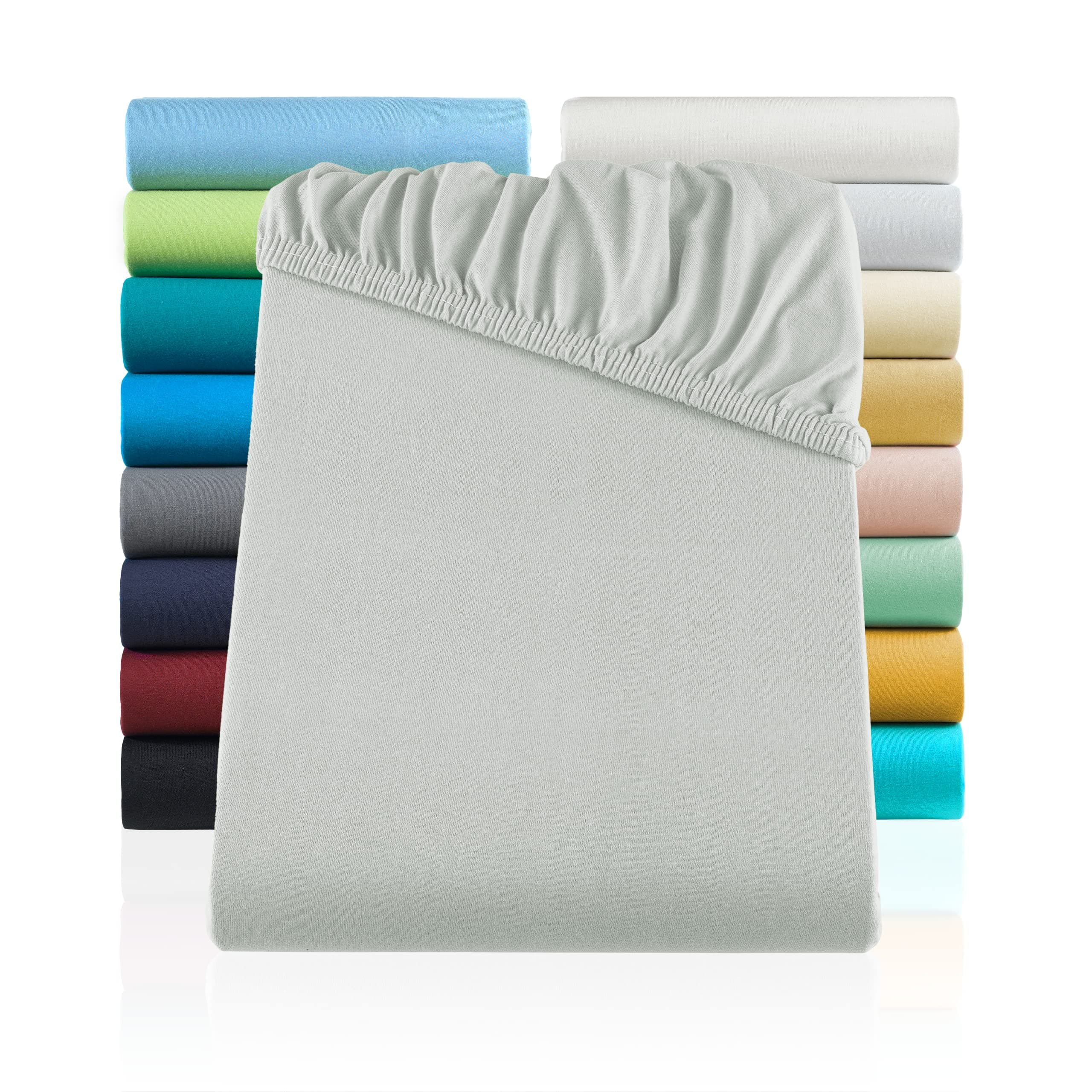 Jersey Fitted Sheet All Colours & Sizes 100% Cotton, 100 % Cotton, silber / hellgrau, 180-200 x 200 cm