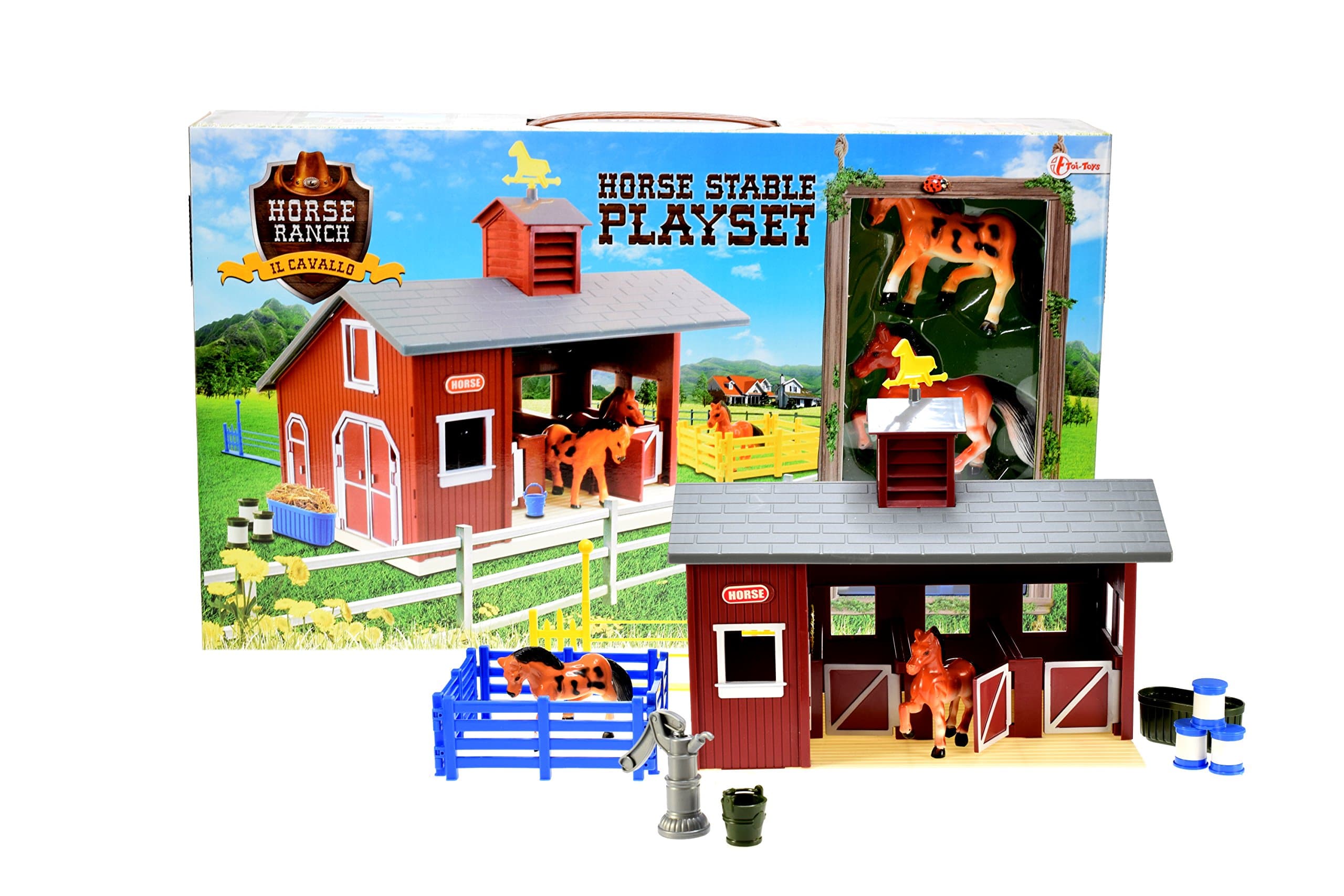 Toi-Toys of Plastic Horse Stable 7770 to assemble and Disassemble with Two Horses