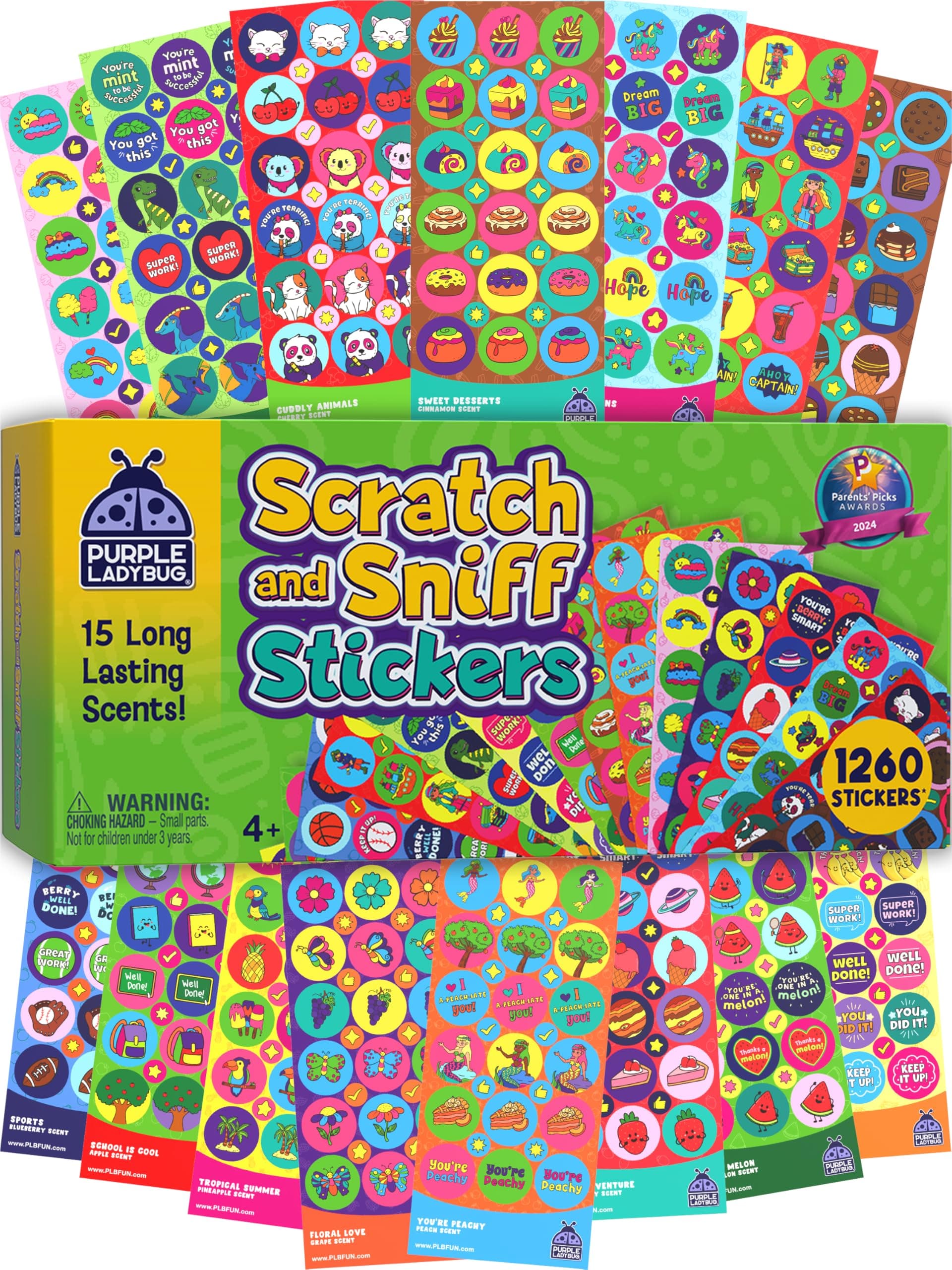Purple Ladybug Novelty Scratch and Sniff Stickers for Kids,45 Sheet