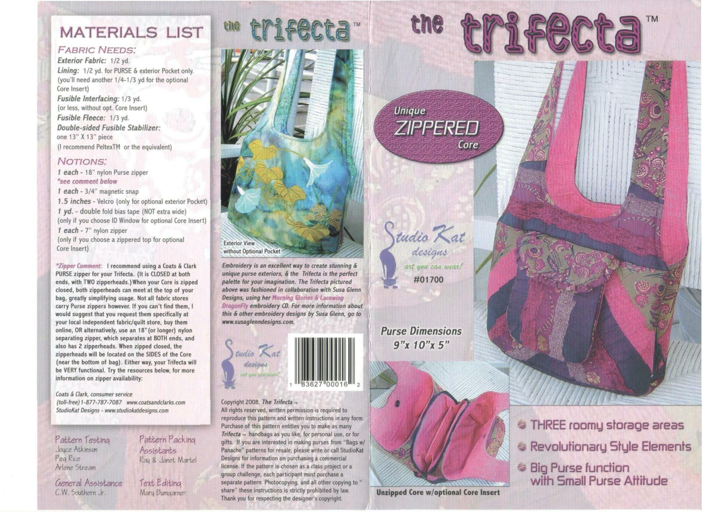 The Trifecta Bag Purse Pattern No. 1700 By Studio Kat Designs ~ Big Purse Function with Small Purse Attitude!