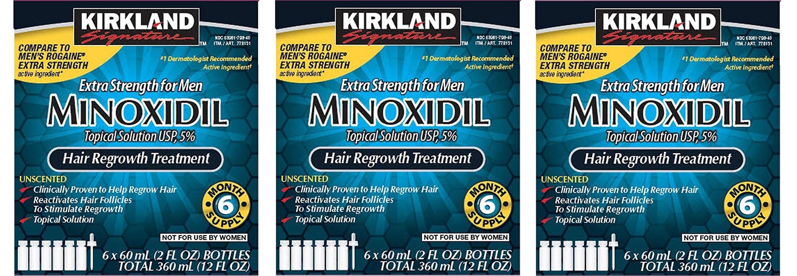 Kirkland Minoxidil 5 percentage Extra Strength Hair Loss Regrowth Treatment Men, 3 Pack (6 Months Supply)