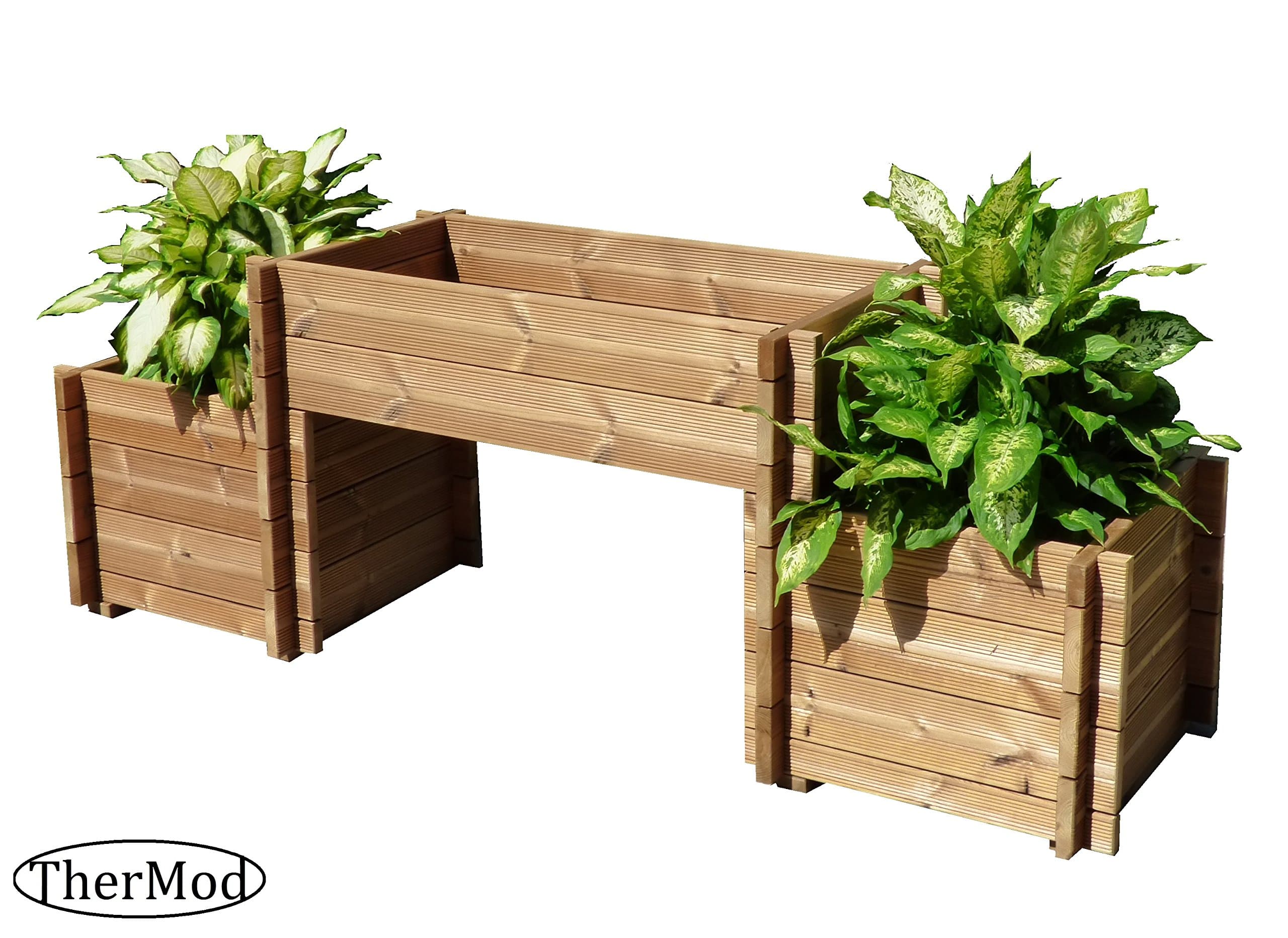 Organic Gardening Wood Planter Box Bench TherMod Mira2
