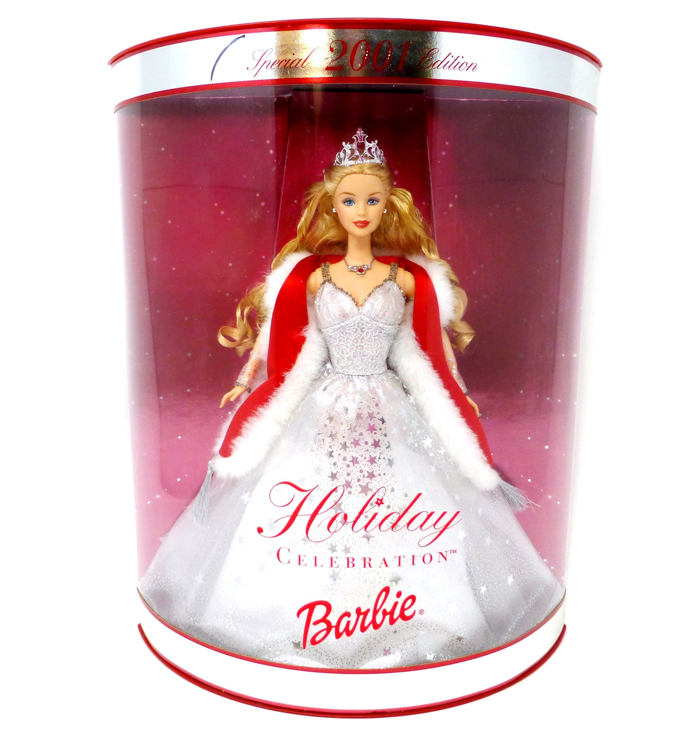 Year 2001 Barbie Exclusive Hallmark Special Edition 12 Inch Doll - Holiday Celebration 2001 Barbie Doll with Elegant Holiday Dress, Fur Stole, Tiara, Earrings, Necklace, Shoes and Doll Stand (Caucasian Version - 50304)