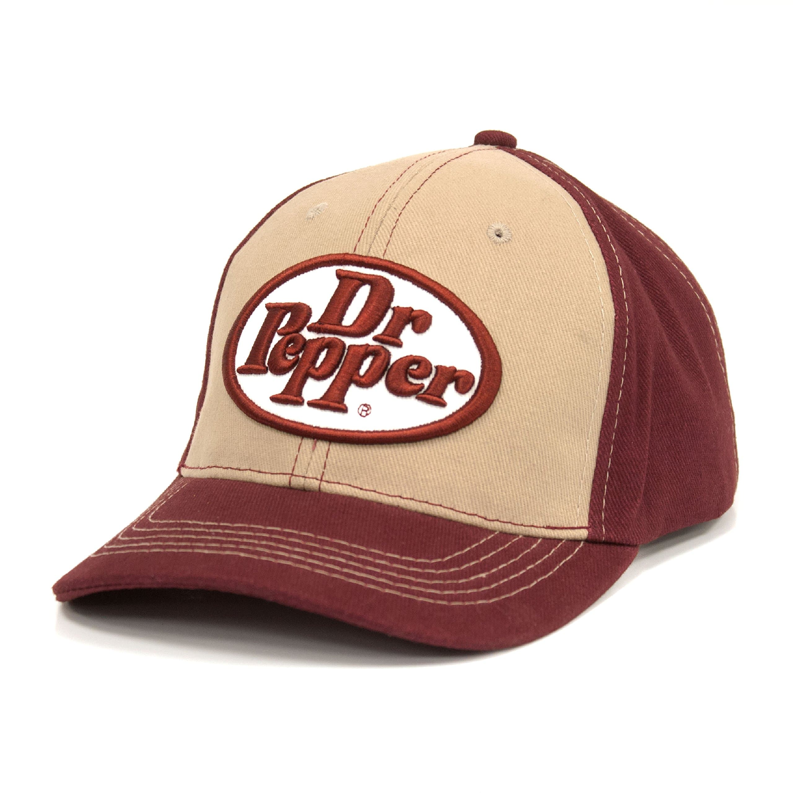 Tee Luv Men's Red Baseball Cap - Dr Pepper Oval Logo - Adult Size - Spring/Summer - Color Block - Cotton - Baseball Fans
