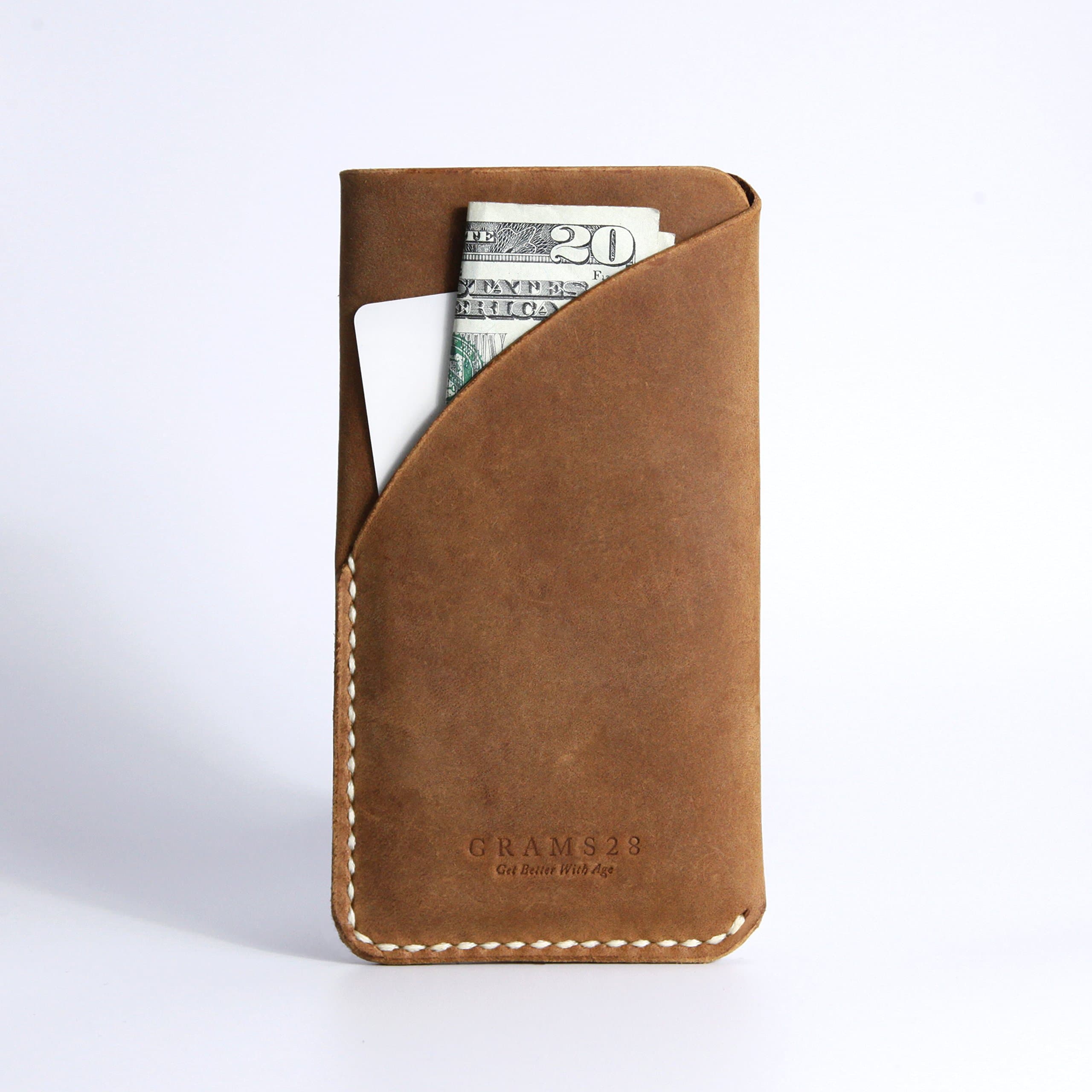 Full Grain Pull up Leather iPhone 7 6 6s Card Sleeve, Premium Hand Stitched iPhone Leather Sleeve Case with Card Holder (Autumn)