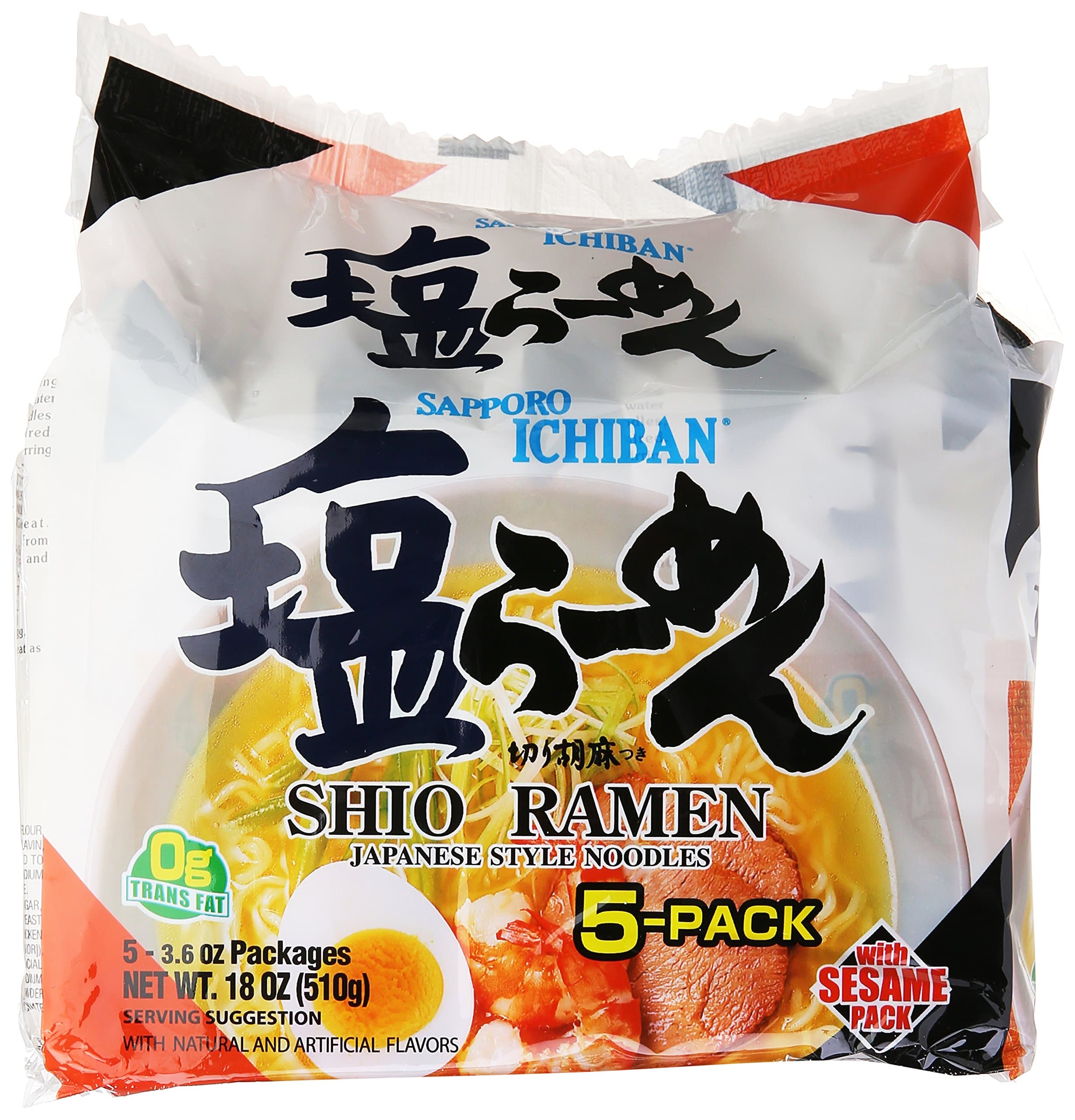 Instant Bag Shio Ramen Noodles, 3.6 Ounce, (Pack of 5) by Sapporo Ichiban