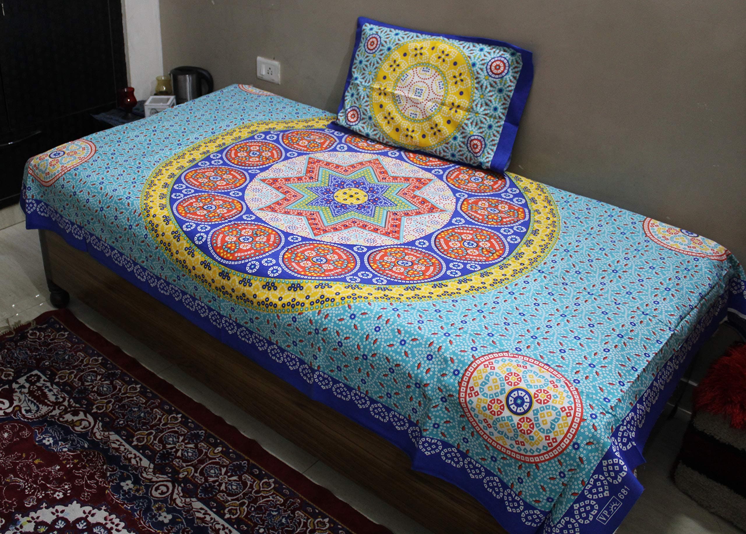 Arora Creations - Pure Cotton Single Dewan Bedsheet with 1 Pillow Cover 63 X 90 inch Size