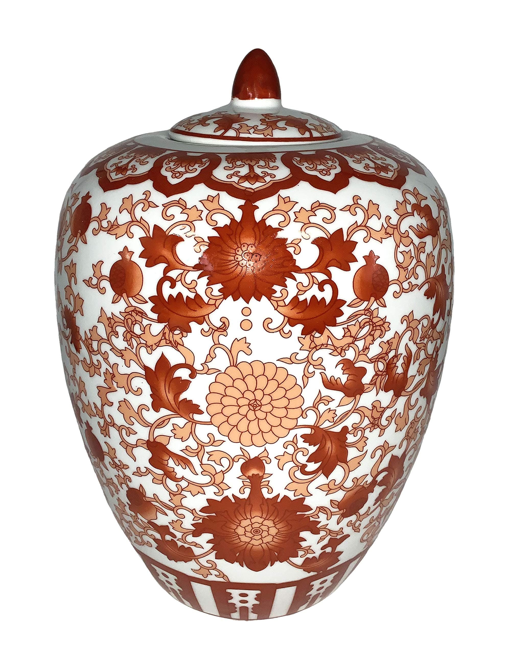 Oriental Furniture Warehouse Chinese Red Coral Porcelain Jar 11" H
