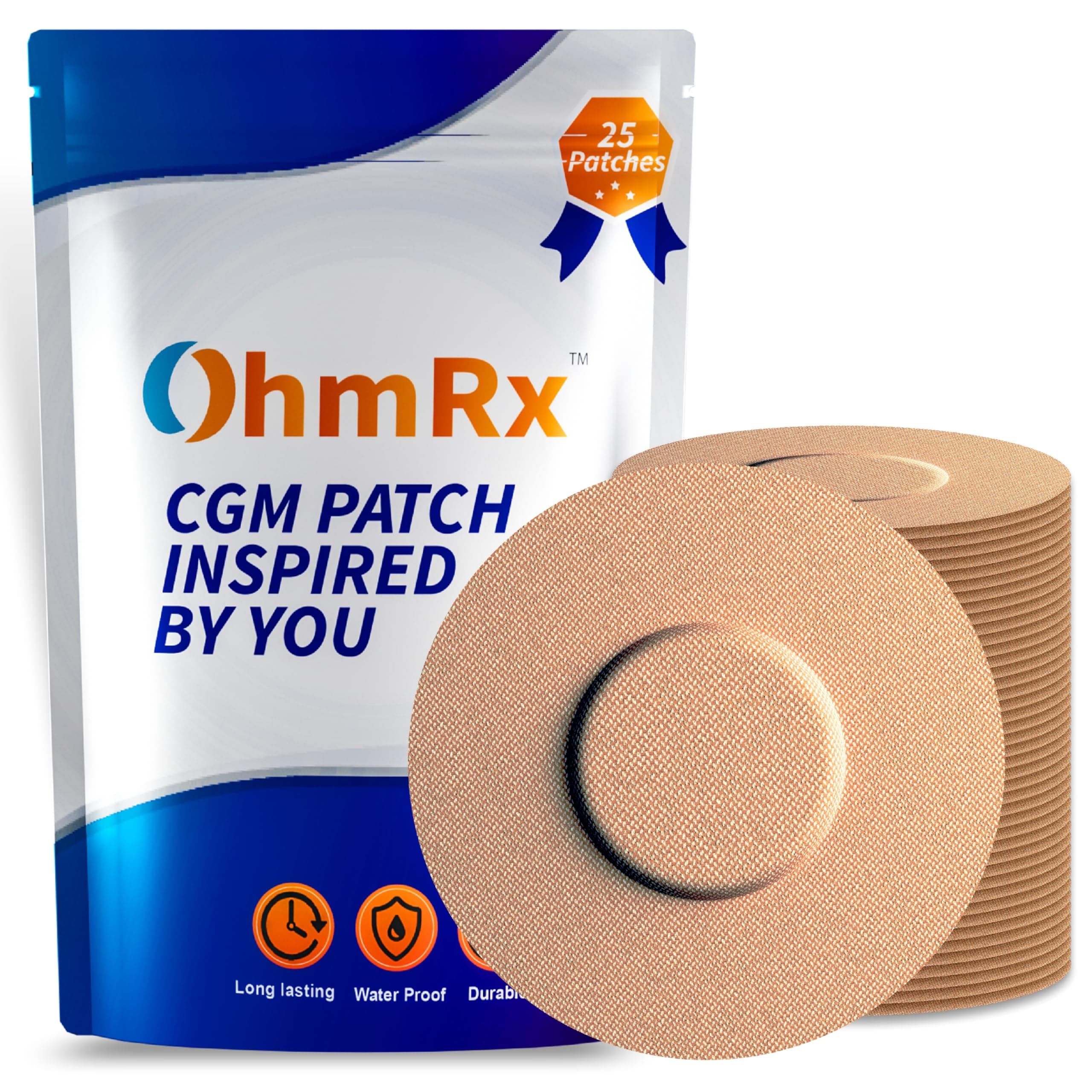 Freestyle Libre 2 Sensor Covers Waterproof FSA/HSA Eligible - No Cut Pack of 25 Tan Color Adhesive Patches for Libre - Free Style Libre Patch Covers Lasts 10-14 Days Diabetic Patch