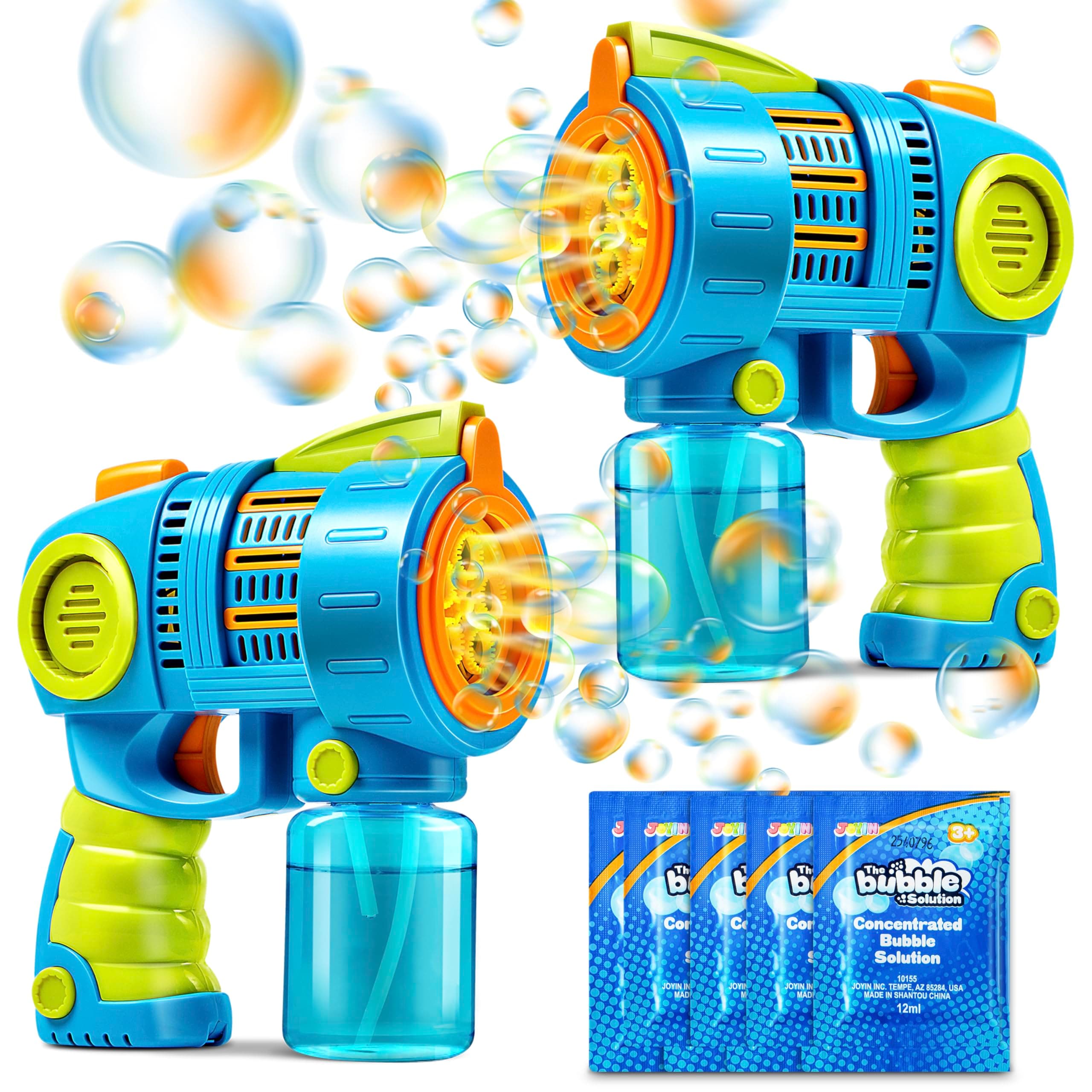 Sloosh 2 Packs Bubble Gun Machine with Refill Solution, Automatic Bubble Maker Blower for Kids, Outdoors, Party, Easter, Summer, Easter Basket Stuffers, Birthday Gift
