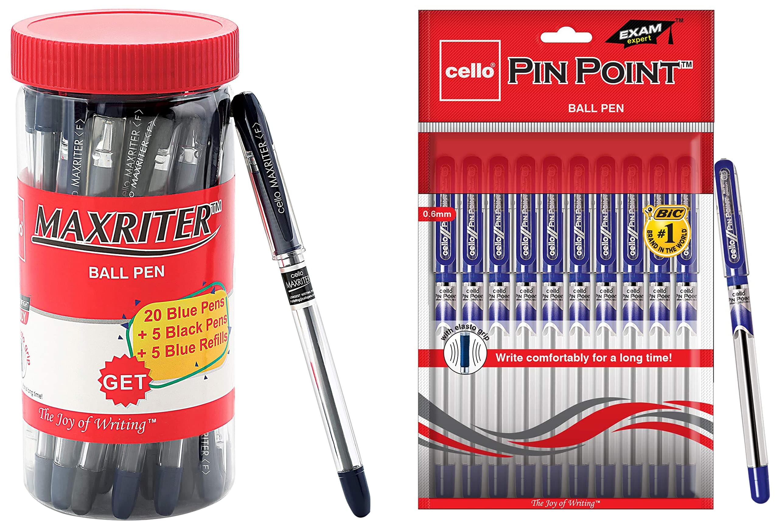 Cello Maxriter Ball Pens - Jar With 20 Blue, 5 Black Pens and 5 Refills - Pinpoint Ballpoint (Pack of 10)