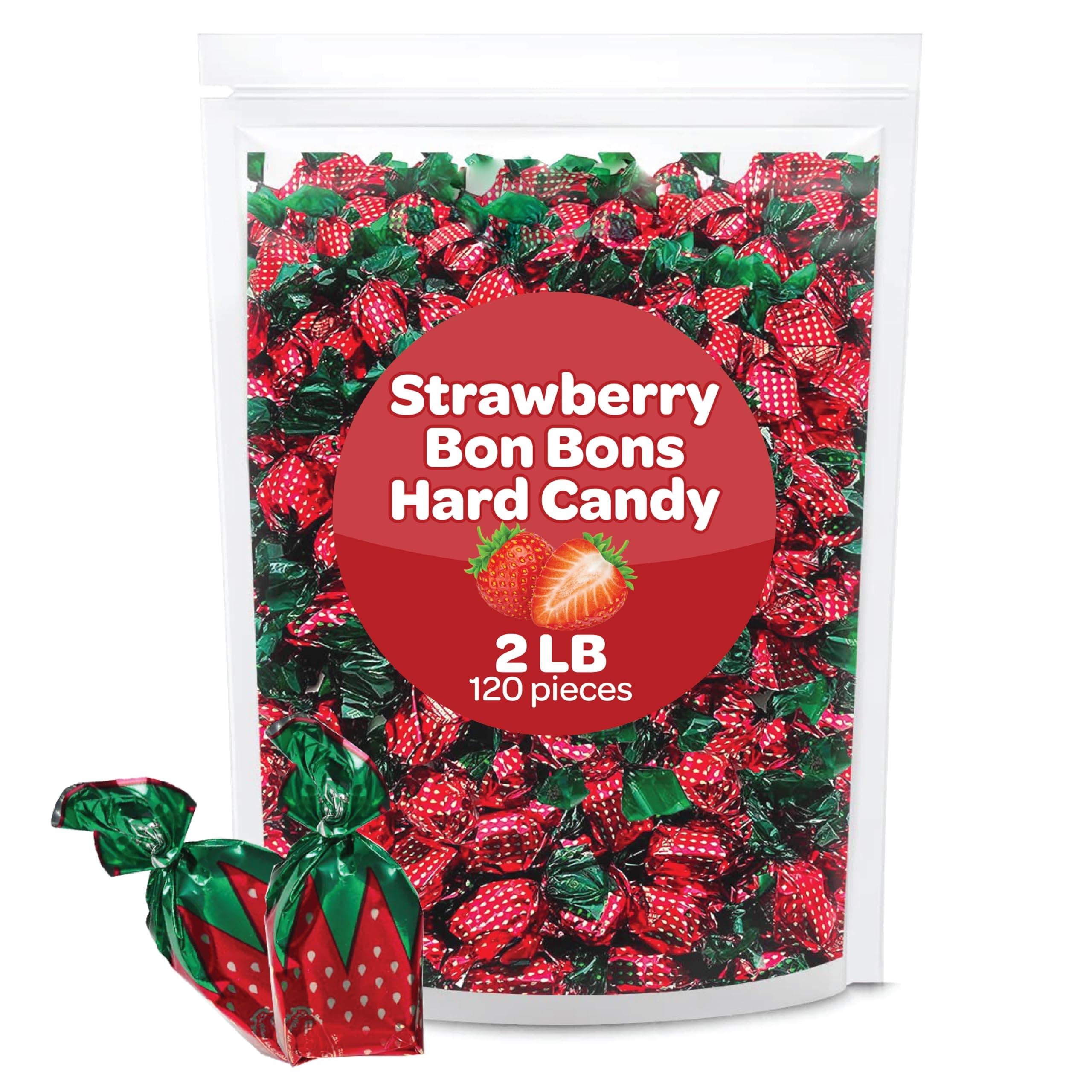FUNTASTY Strawberry Flavored Hard Candy, Bulk Pack 2 Pounds (About 120 Count)