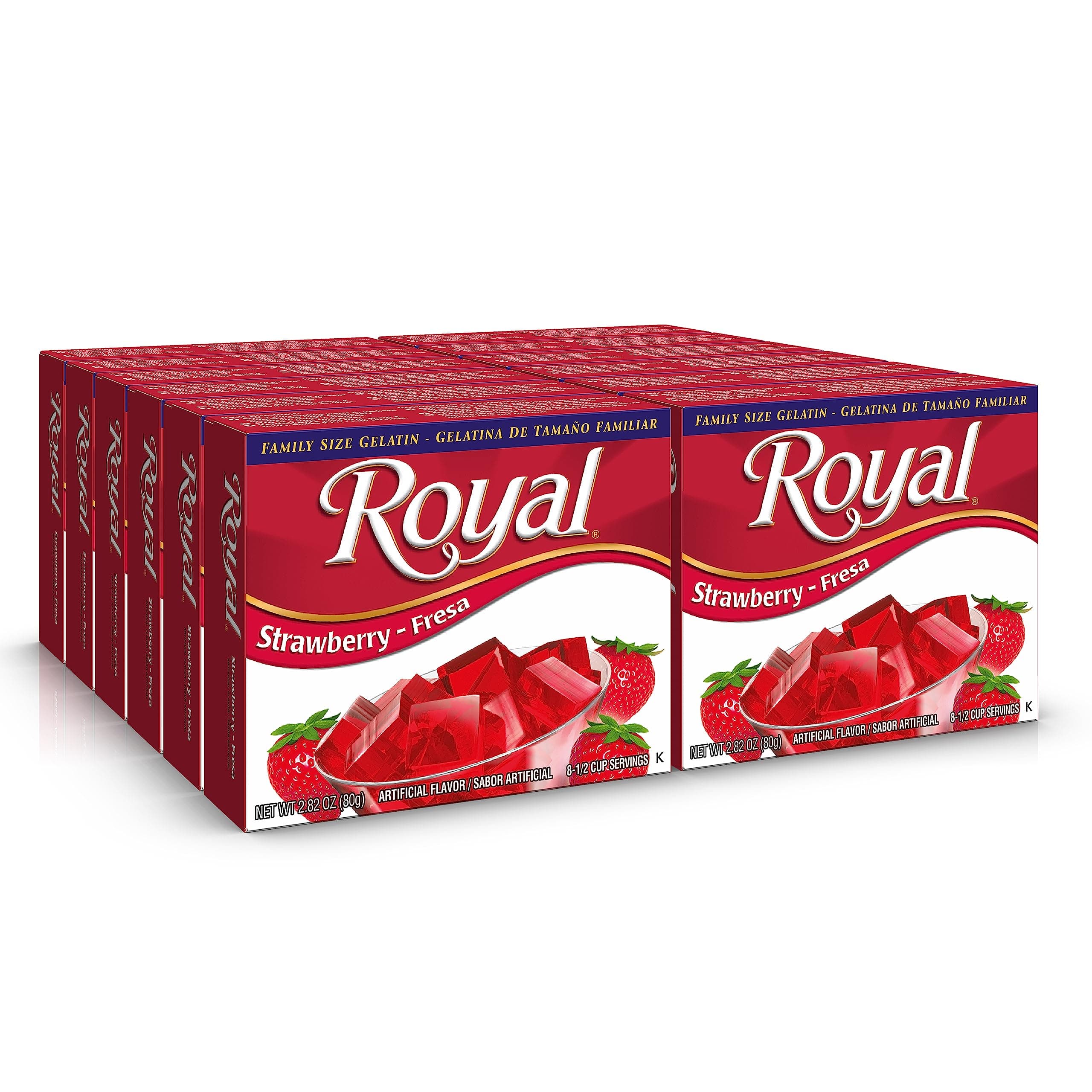 Royal Bilingual Gelatin, Fat Free Dessert Mix, Strawberry ,2.8 Ounce (Pack of 12)