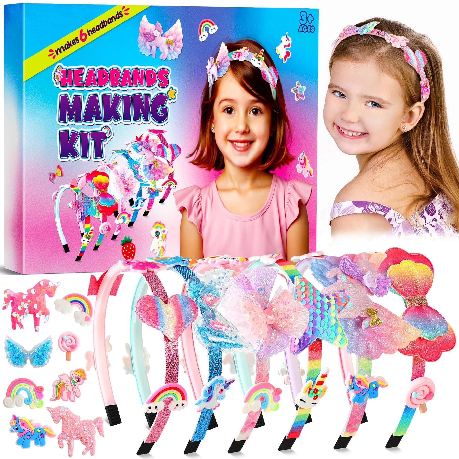 Unicorn Headband Making Kit for Girls Age 3+, Creative Craft Kits for Kids, DIY Hairbands & Hair Accessories Toys Set - Birthday Presents for Girls Age 3-8 Years Old,Easter Gifts for Kids