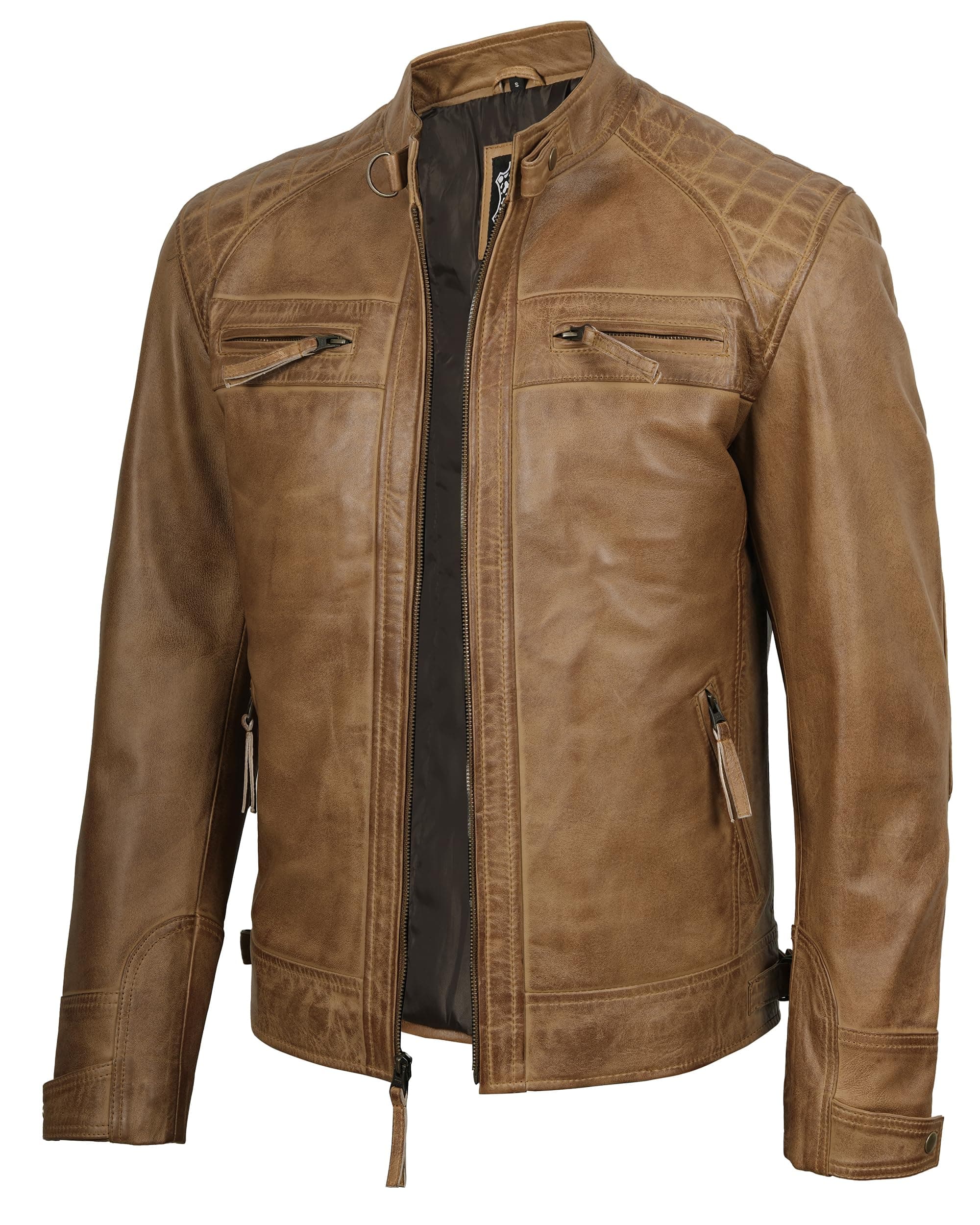 Blingsoul Leather Jacket Men - Quilted Cafe Racer Leather Jackets For Men