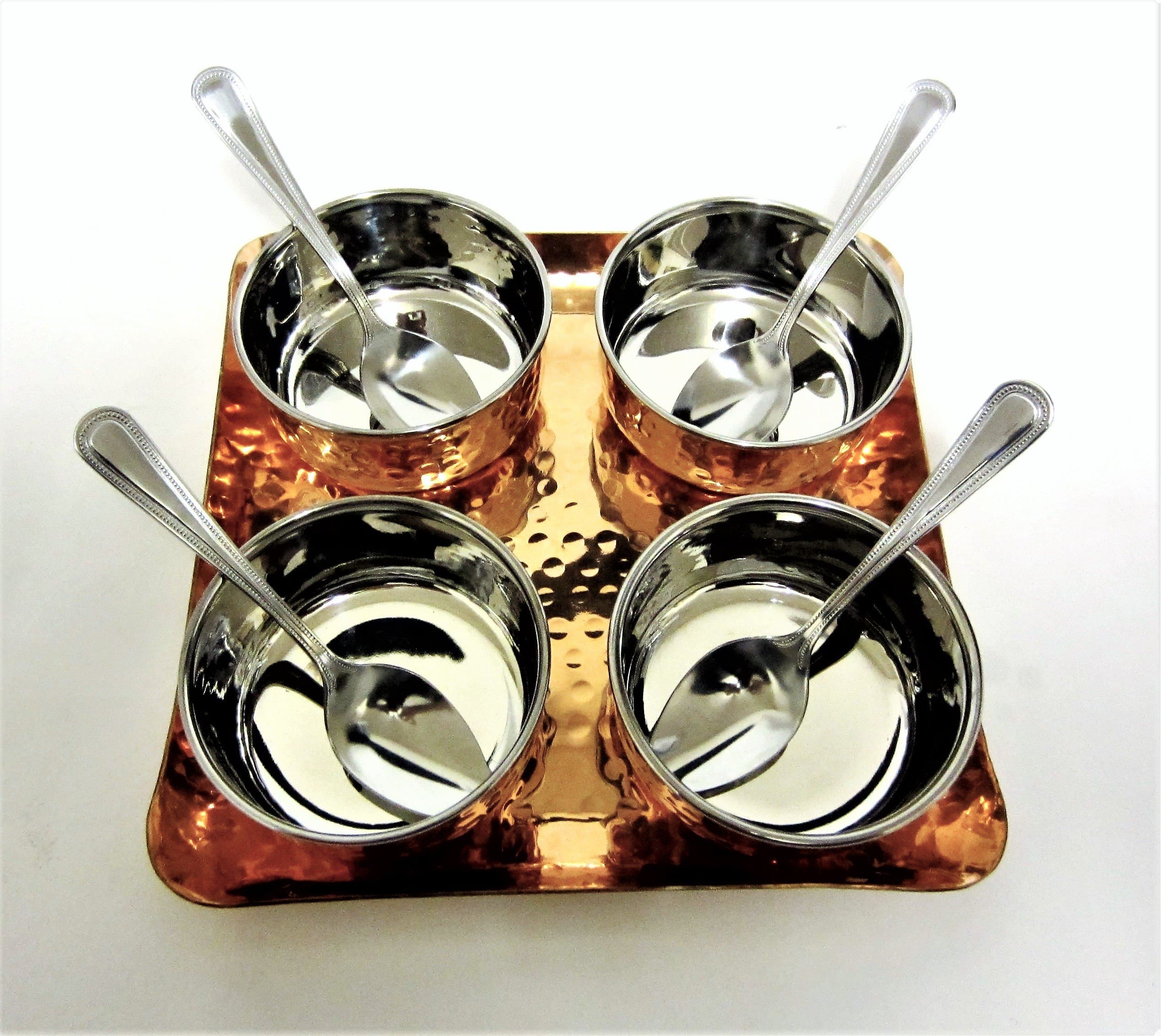 9 Pcs Sets Thali & Bowls Copper & Stainless Steel Relish Pickle Chutney Serving