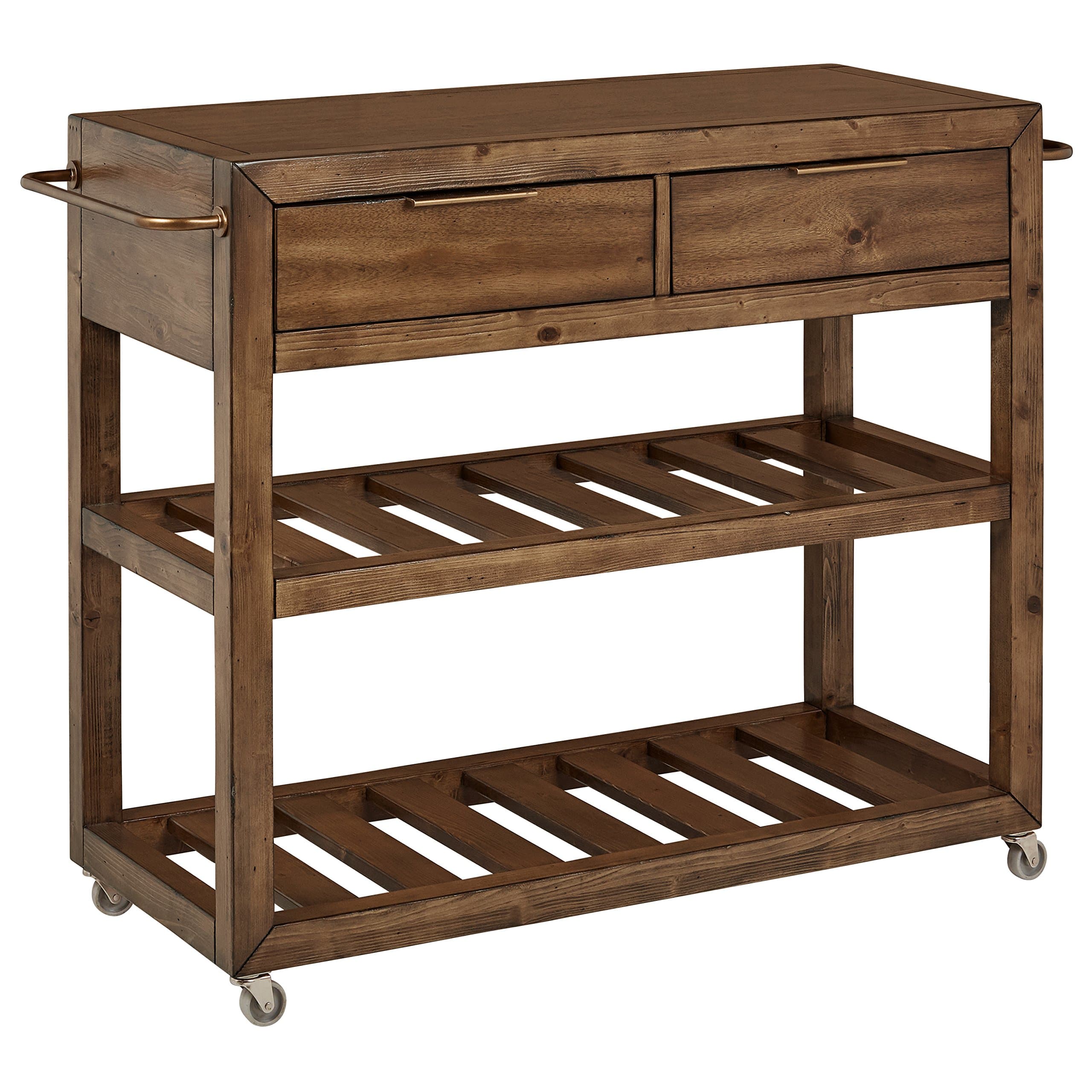 Amazon Brand – Stone & Beam Alejandra Unfinished Wood Kitchen Island Bar Cart with Wheels, Brown