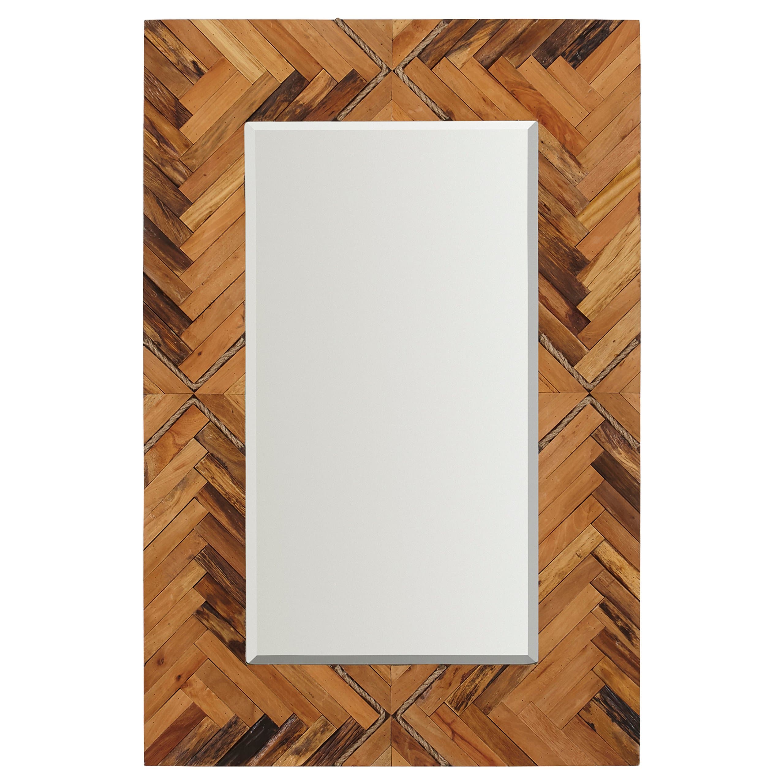 Amazon Brand – Stone & Beam Rustic Wood and Rope Geo Mirror, 36" H, Natural