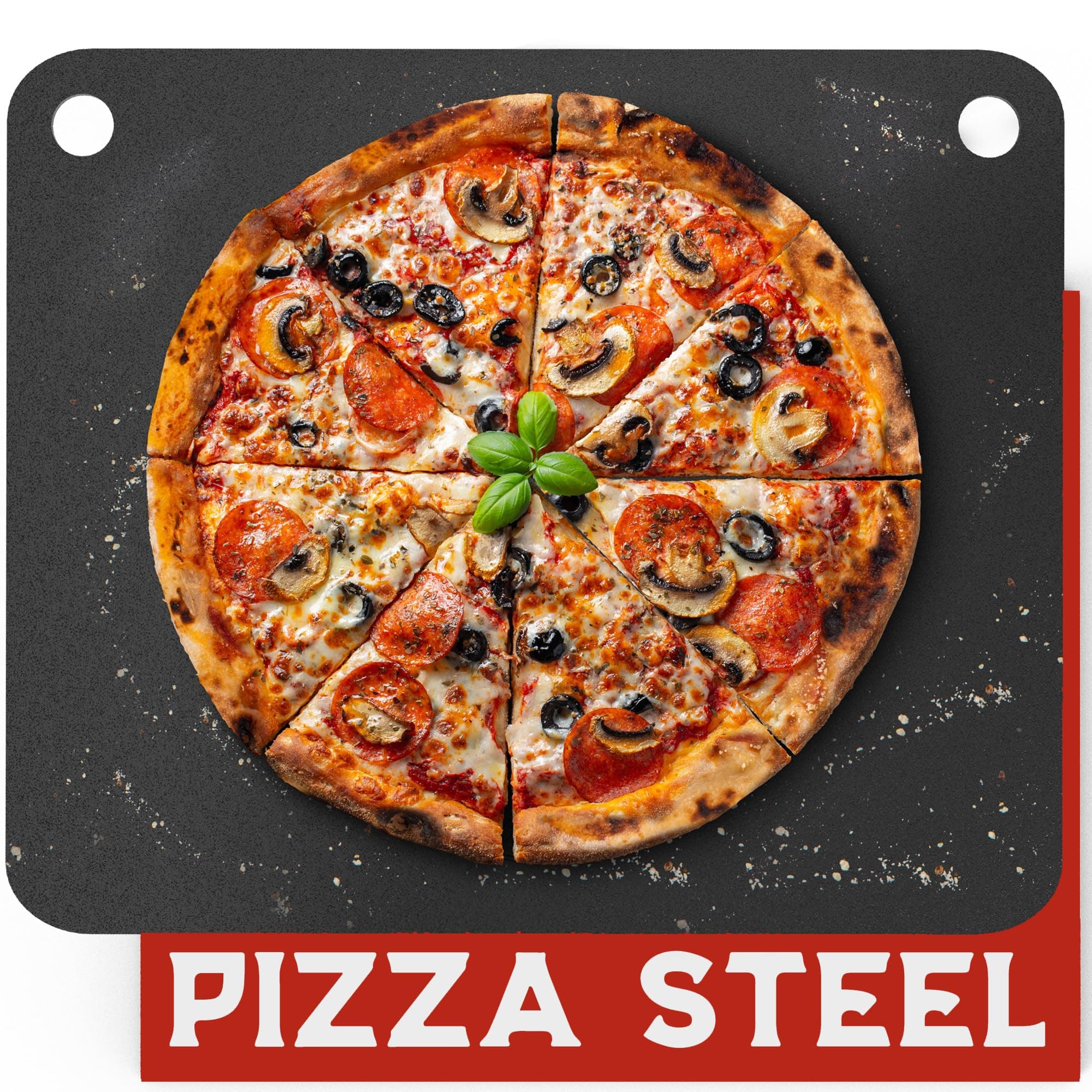 Primica Pizza Steel - 16" x 13.4" Square Steel Pizza Stone for Oven & Grill - Black