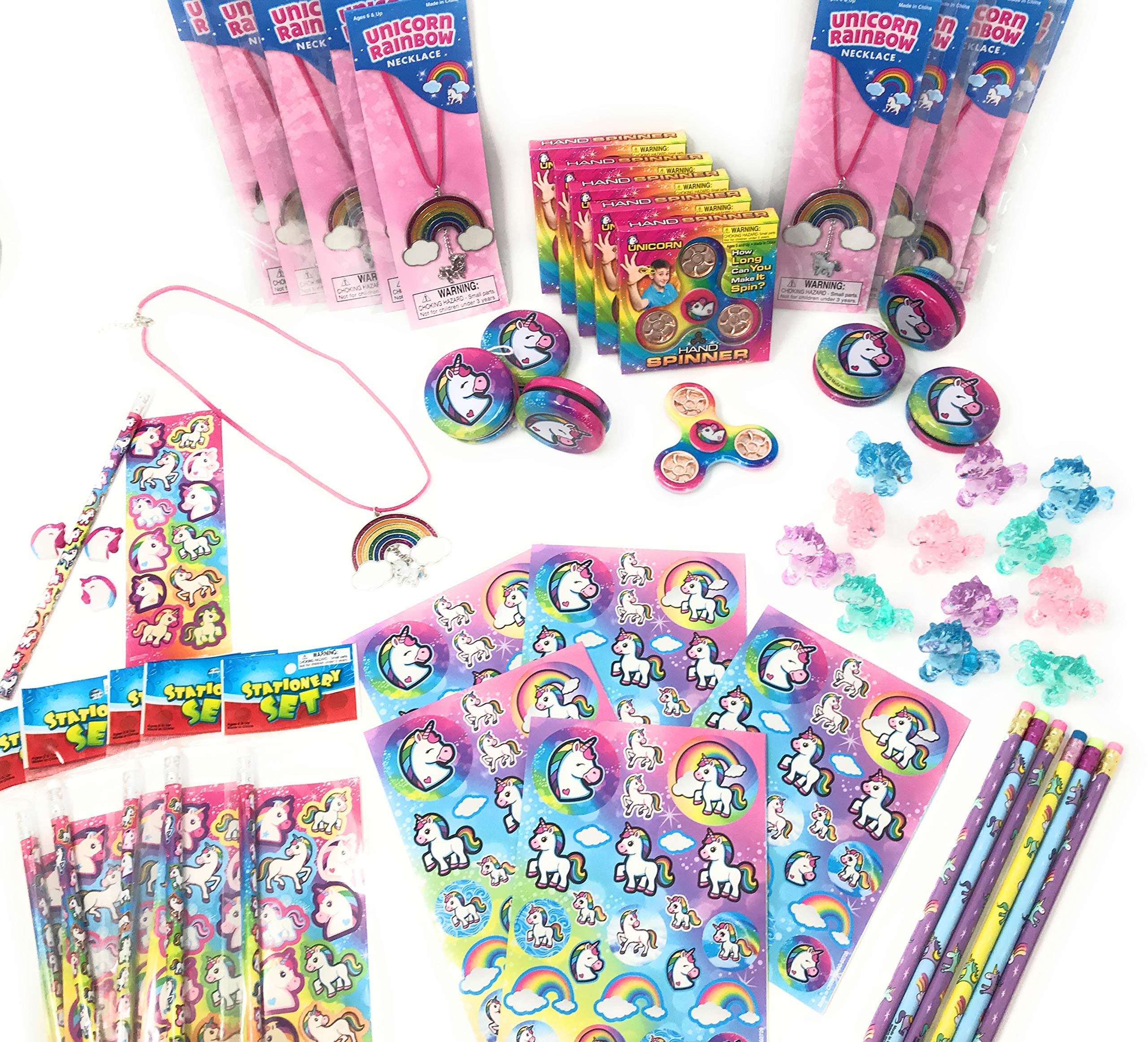Unicorn Party Favors Supplies; Unicorn Rainbow Necklaces, Erasers, Stickers, Unicorn Figures, Unicorn Hand Spinner; Kids Girls Birthday Novel Gifts Toys Themed Birthday Party -50 Piece