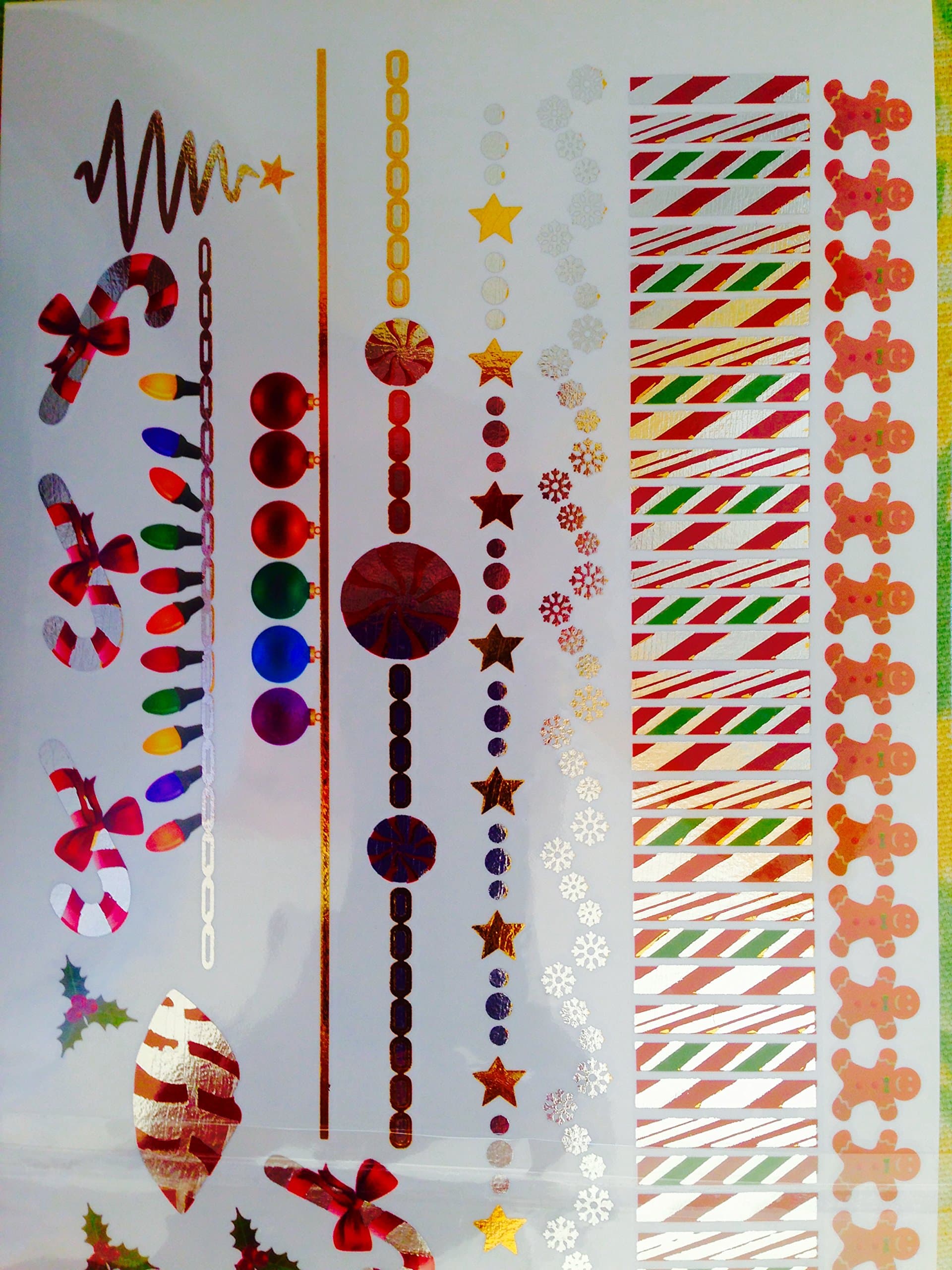 Christmas Colored and Metallic Temporary Skin Bling Metallic Flash Tattoos - 1 Sheet- Style # Ch1