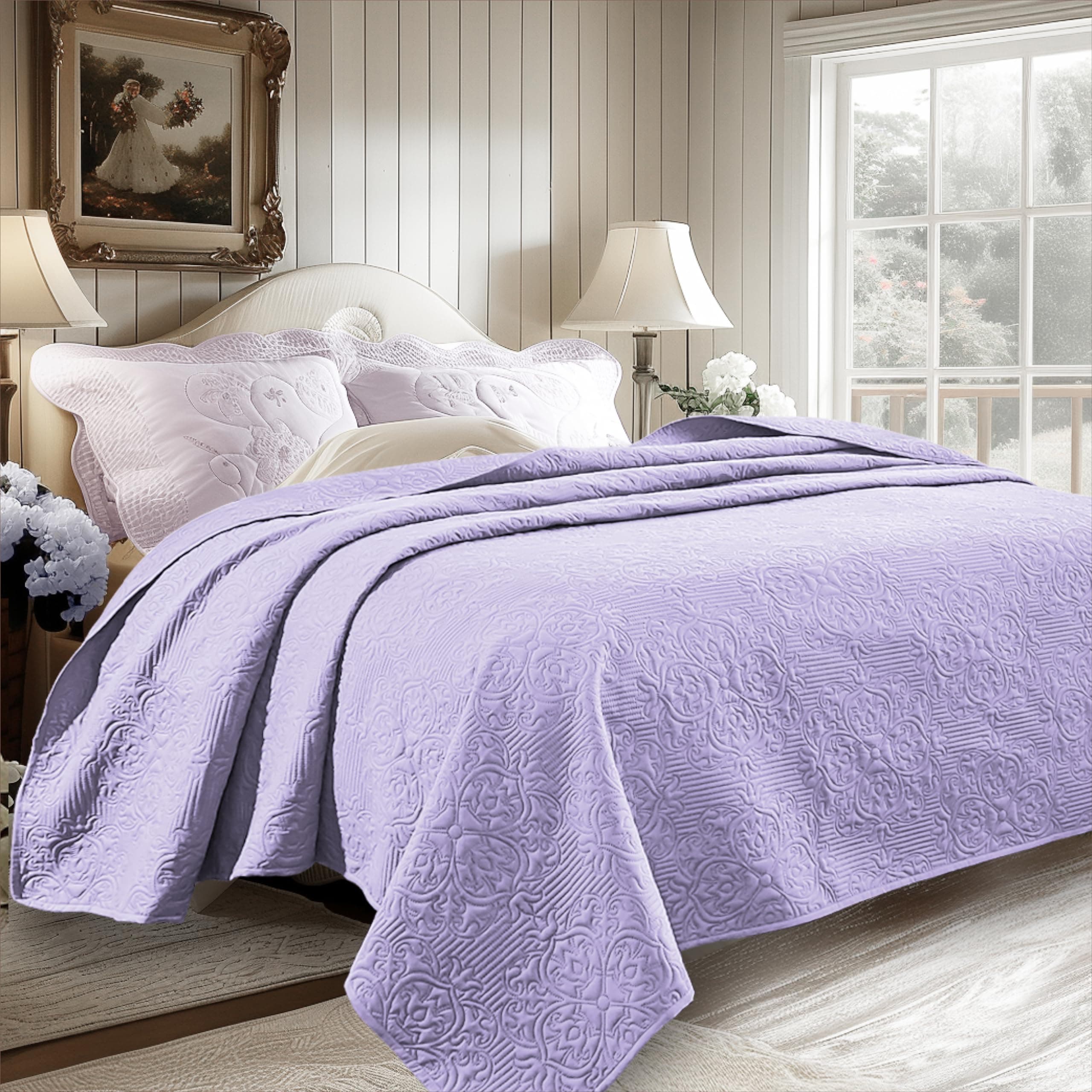 Sophia & William Bed Quilt Bedspread Coverlet - Reversible, Lightweight - Twin Size, PurpleOEKO-TEX STANDARD 100