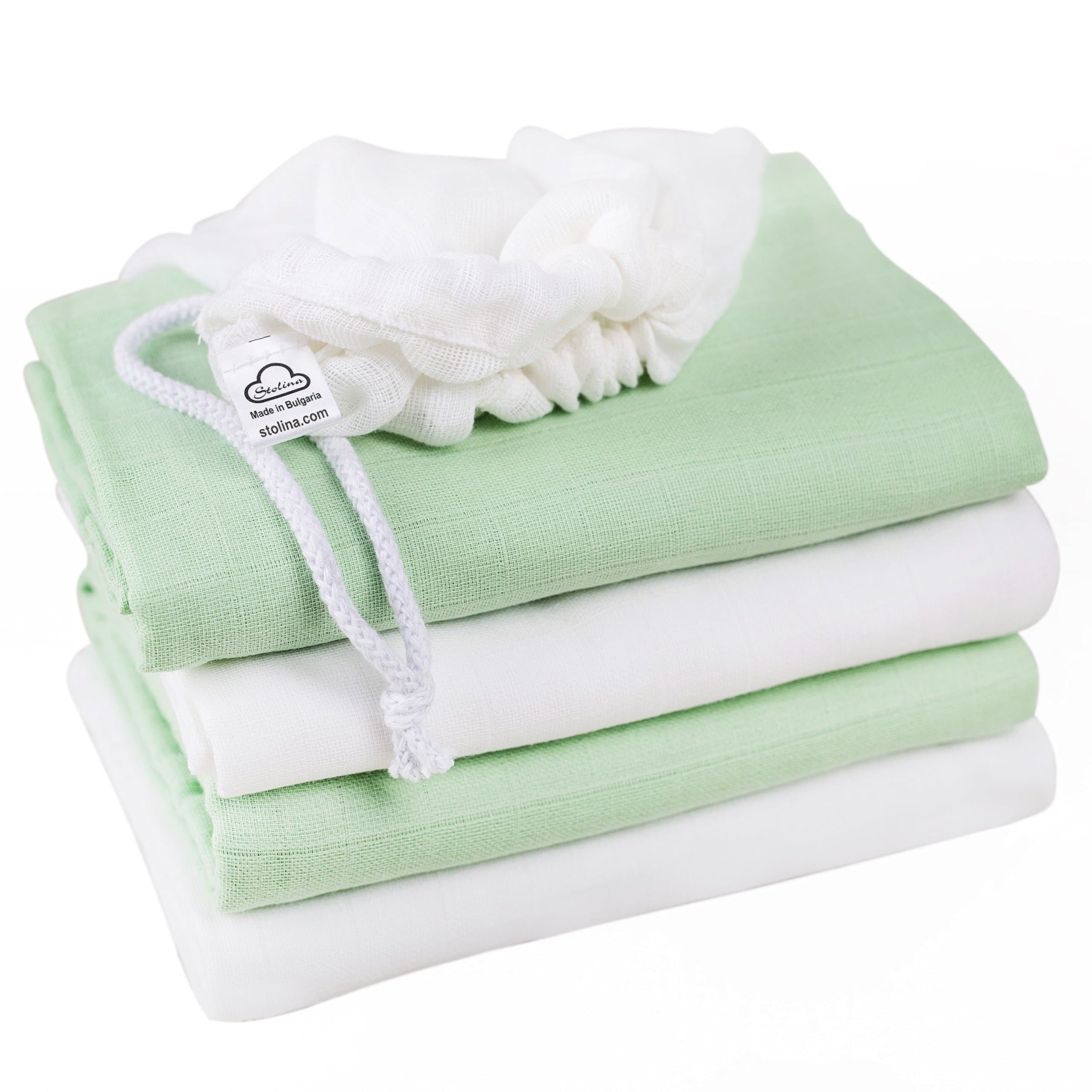 Baby Blankets for Swaddling and Receiving 100% Cotton Soft Muslin Swaddle Made in Europe - 4 Pack - Large 47"x47" Size - for Boy and Girl + Gift - Laundry Bag