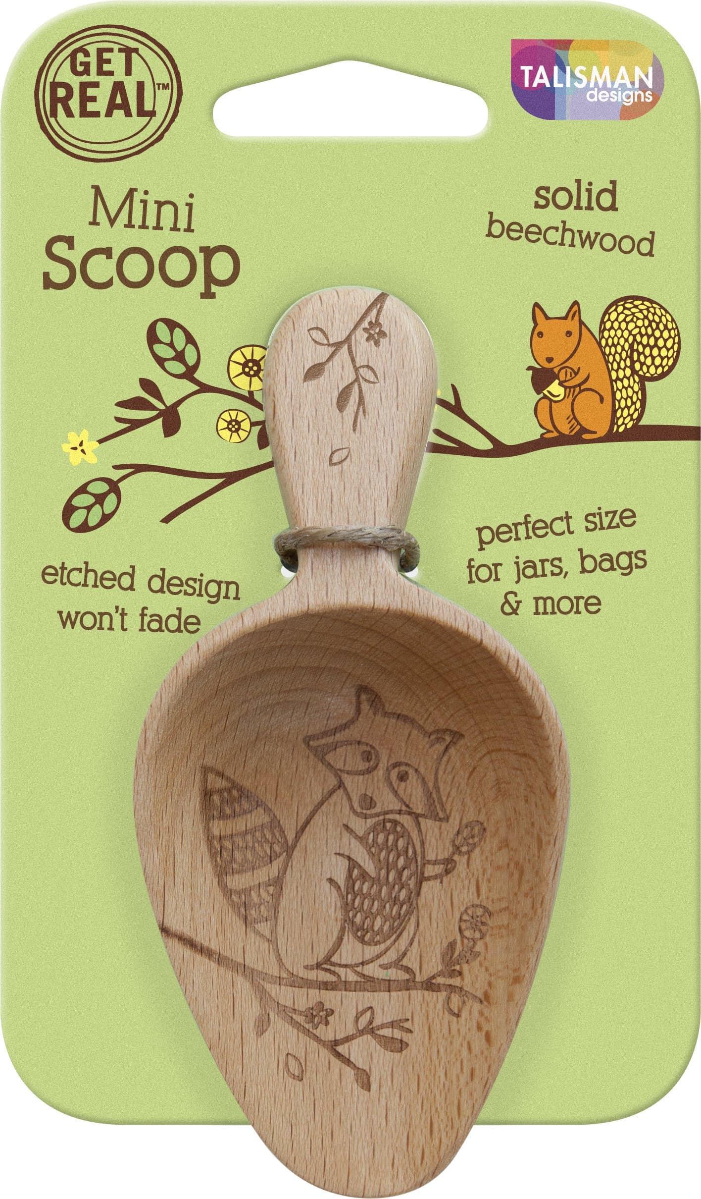 Talisman Designs Laser Etched Beechwood Mini Scoop | Woodland Design | Measuring Spoon | Cute & Functional Kitchen Tool | Small Wooden Scoop Spoon | Use for Coffee, Sugar & Grains