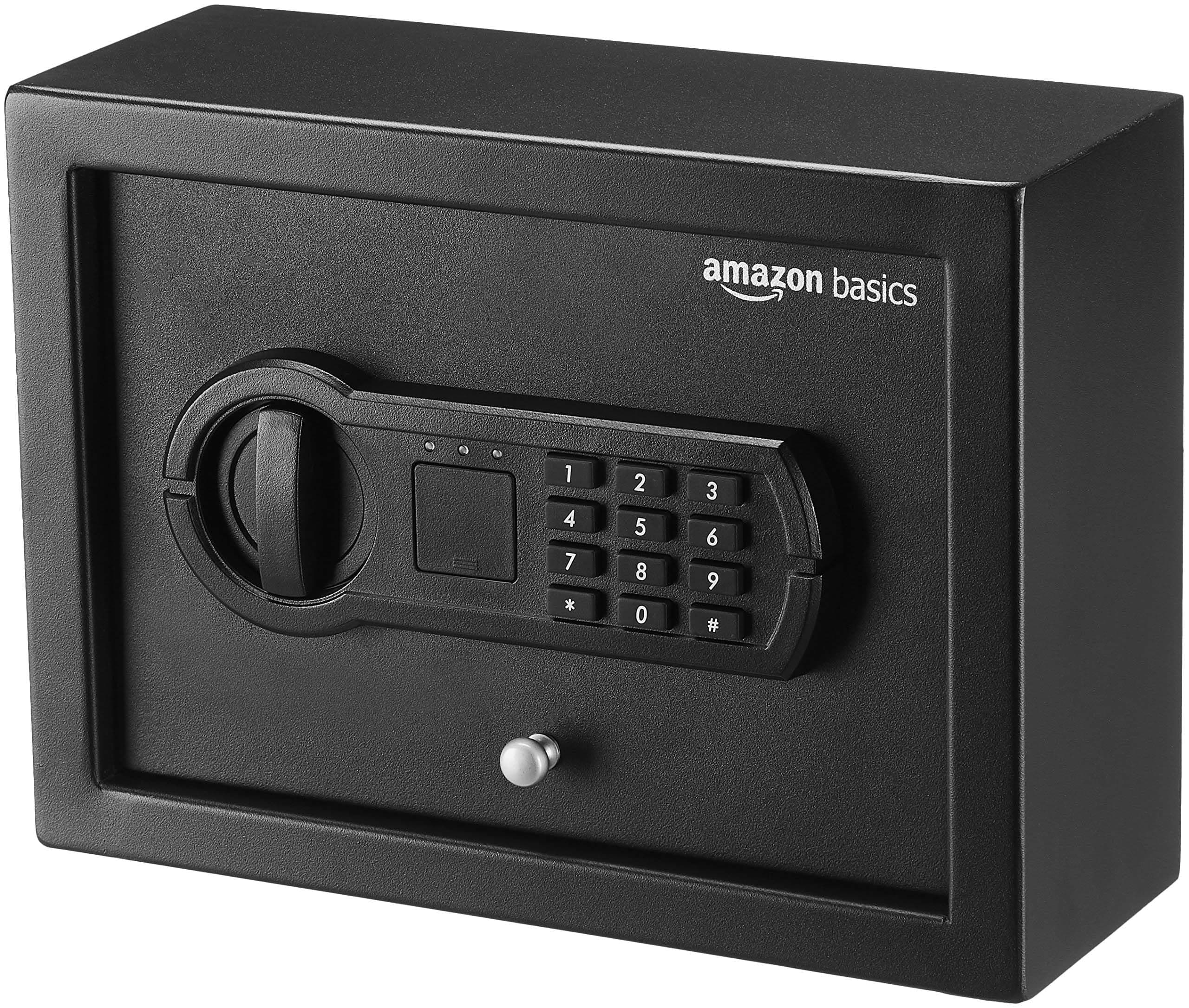 Small Slim Desk Drawer Security Safe with Programmable Electronic Keypad, Secure Quick Access, 0.1 Cubic Feet, Black, 11.8"W x 8.6"D x 4.4"H