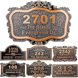 Personalized House Address Plaque 12" Cast Numbers for Outside Custom Street Name Address Sign Plate Vintage for Mailbox Door Room Classic Wall Outdoor Antique Copper