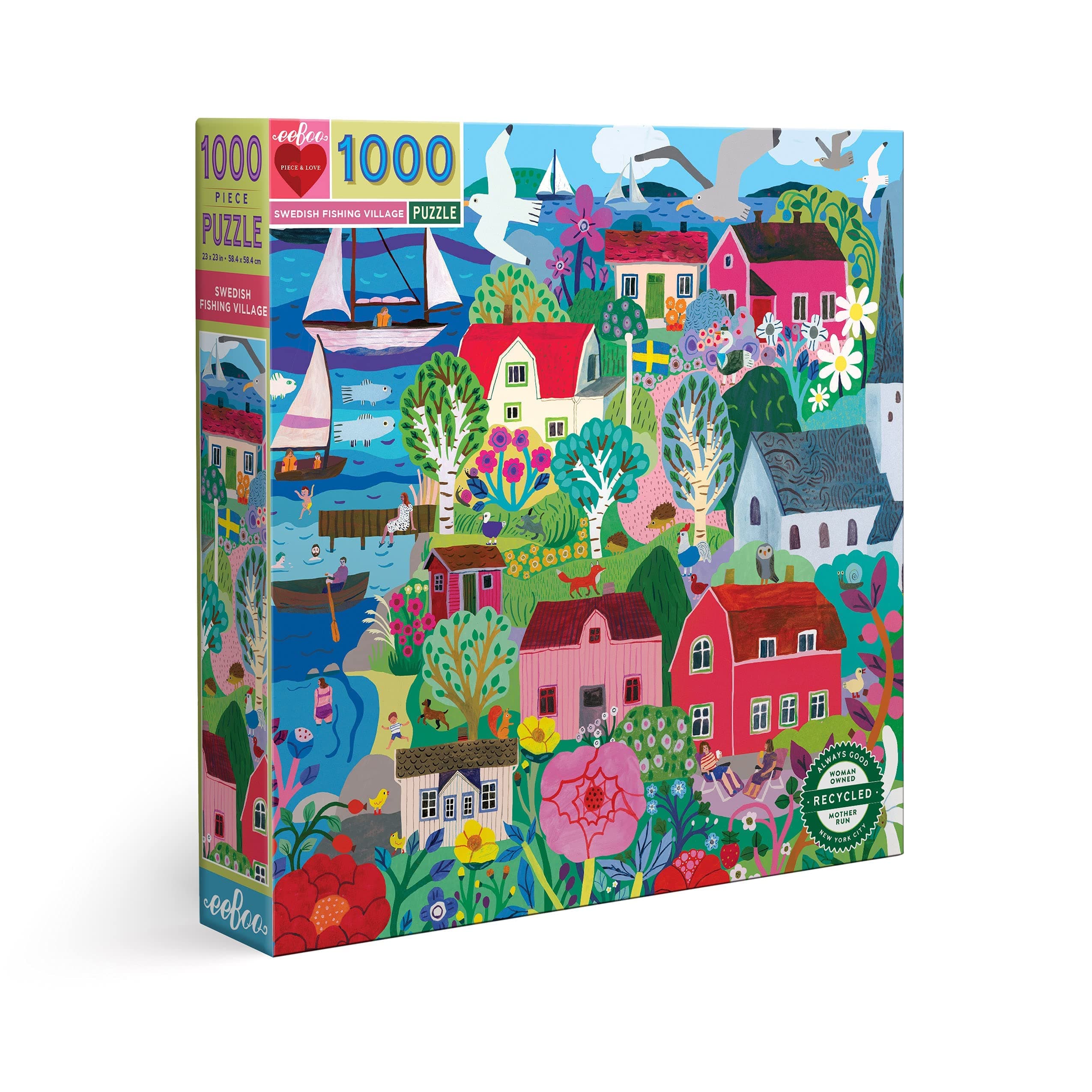 Eeboo: Piece And Love Swedish Fishing Village 1000 Piece Square Puzzle, Glossy, Sturdy Puzzle Pieces, A Cooperative Activity With Friends And Family,