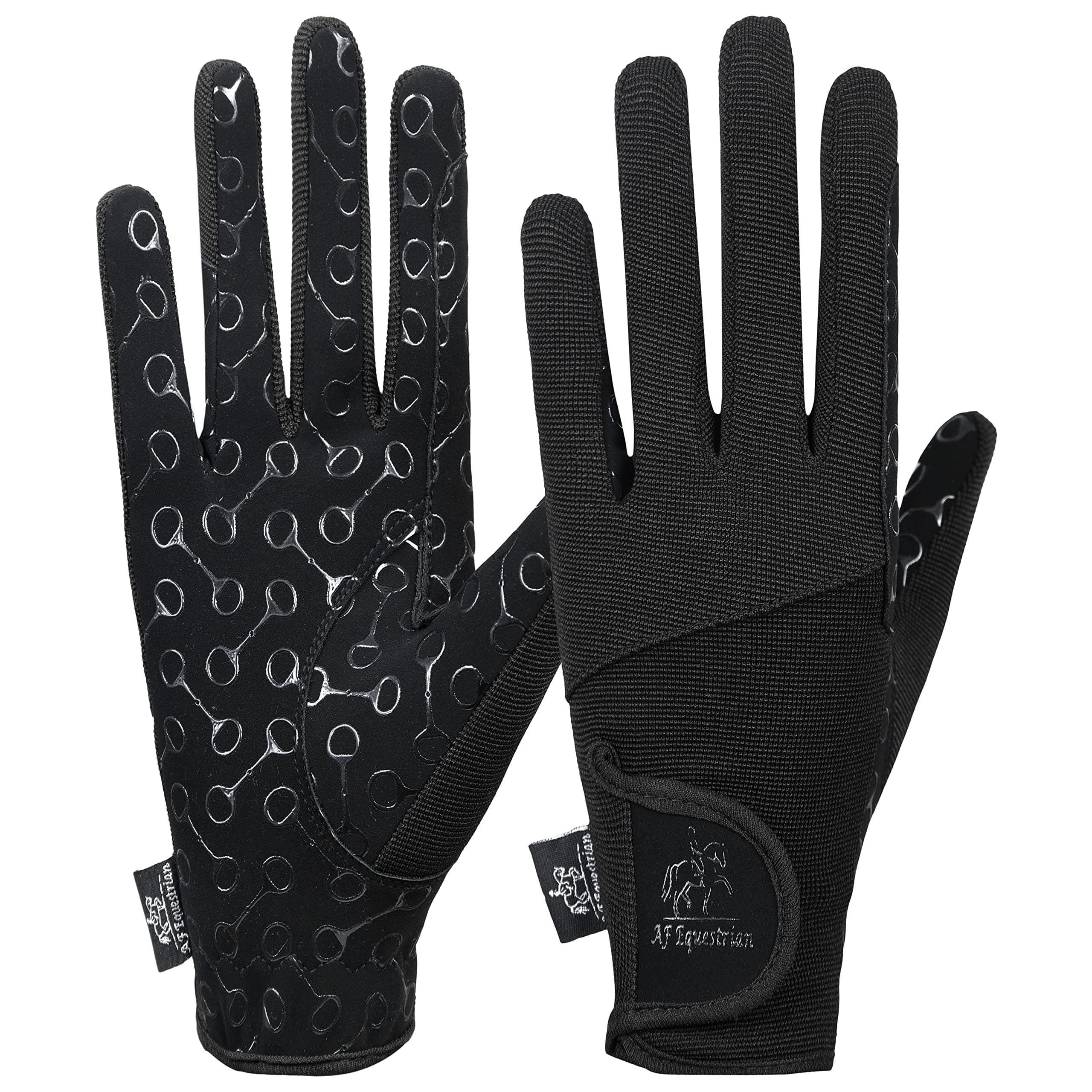AFE Ladies Horse Riding Gloves Track Fabric Gloves Synthetic Leather Equestrian Black Stretch Fabric Silicone Printed Palms