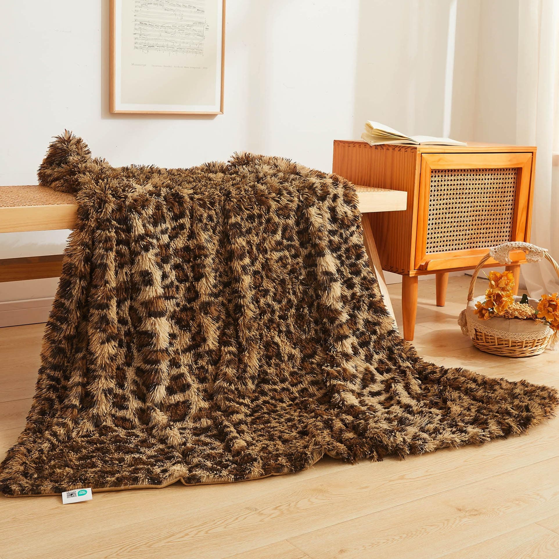 Luxury Faux Fur Leopard Print Throw, Soft 50x60 Cheetah Print Fluffy Blanket, Shaggy Plush Decorative Couch Throw, Cute Furry Fuzzy Animal Print Blanket for Sofa Bed, Brown