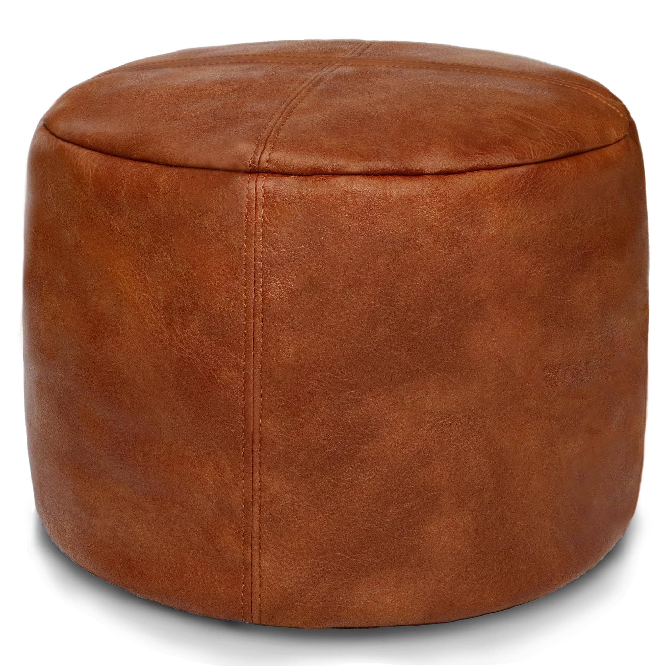 Thgonwid Unstuffed Faux Leather Pouf Cover, Handmade Footstool Ottoman Storage Solution, Floor Footrest Cushion - 14”x18”, Amaretto