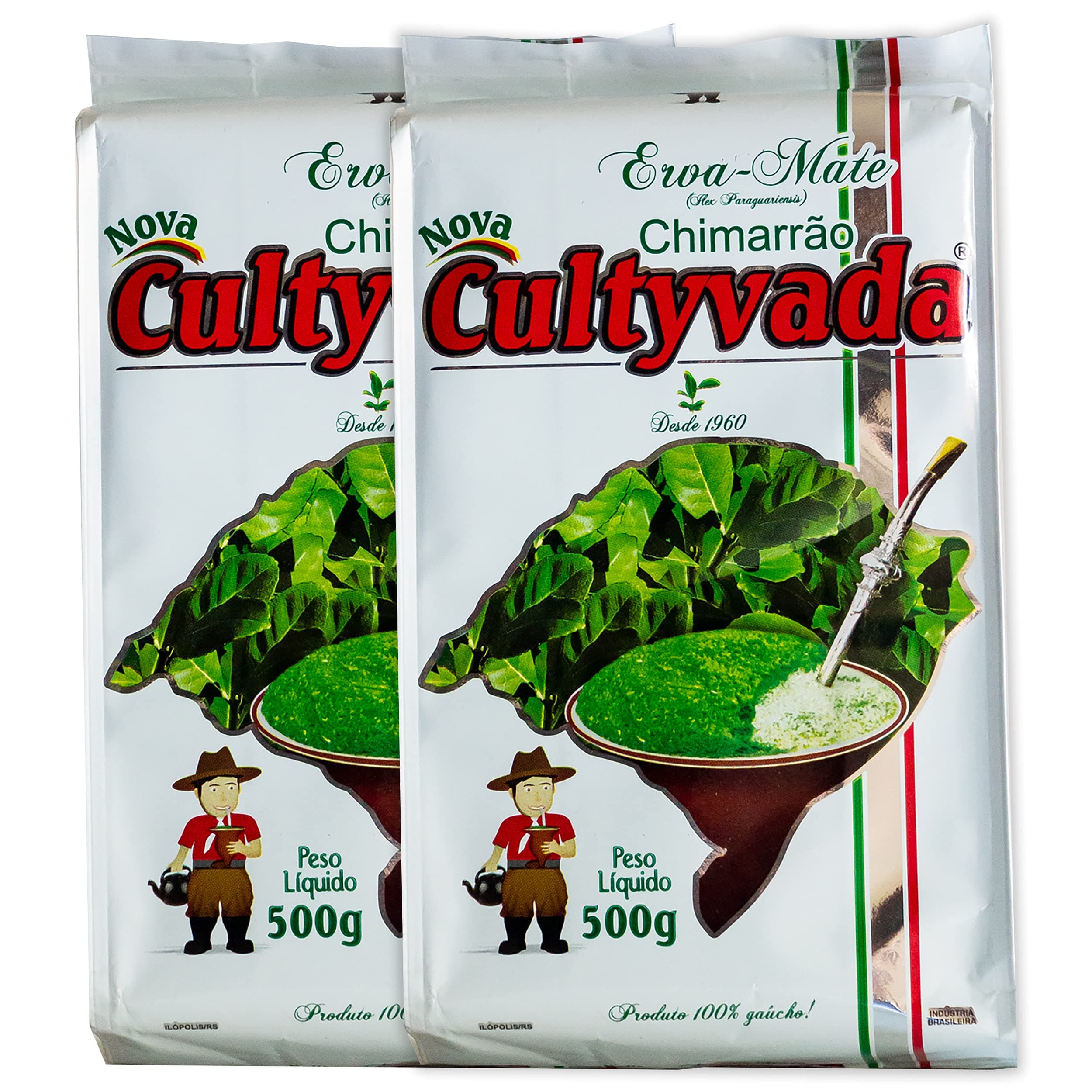 Circle of Drink - Cultyvada Nativa Chimarrao Erva Mate - Gourmet - Non-Aged - Super Fresh Green Brazilian Yerba Mate - Vacuum Sealed - 1.1 LB - 500g (2 PACKS)