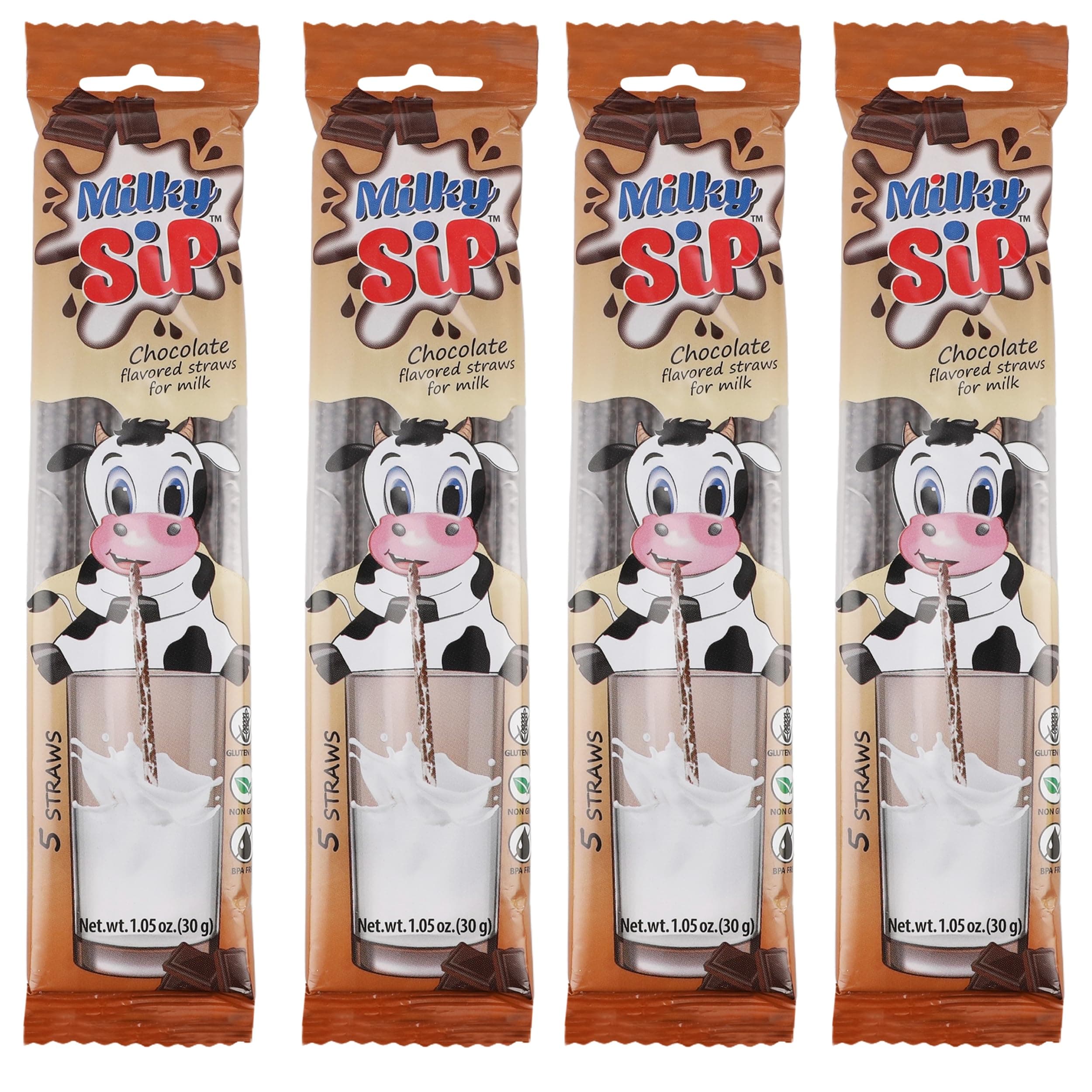 20 Milky Sip Chocolate Flavored Straws For Milk - 4 Packs of Milk Flavoring Straws, 5 Straws in Each. Magical Chocolate Flavor Makes Children Eager, Want and Love to Drink Milk