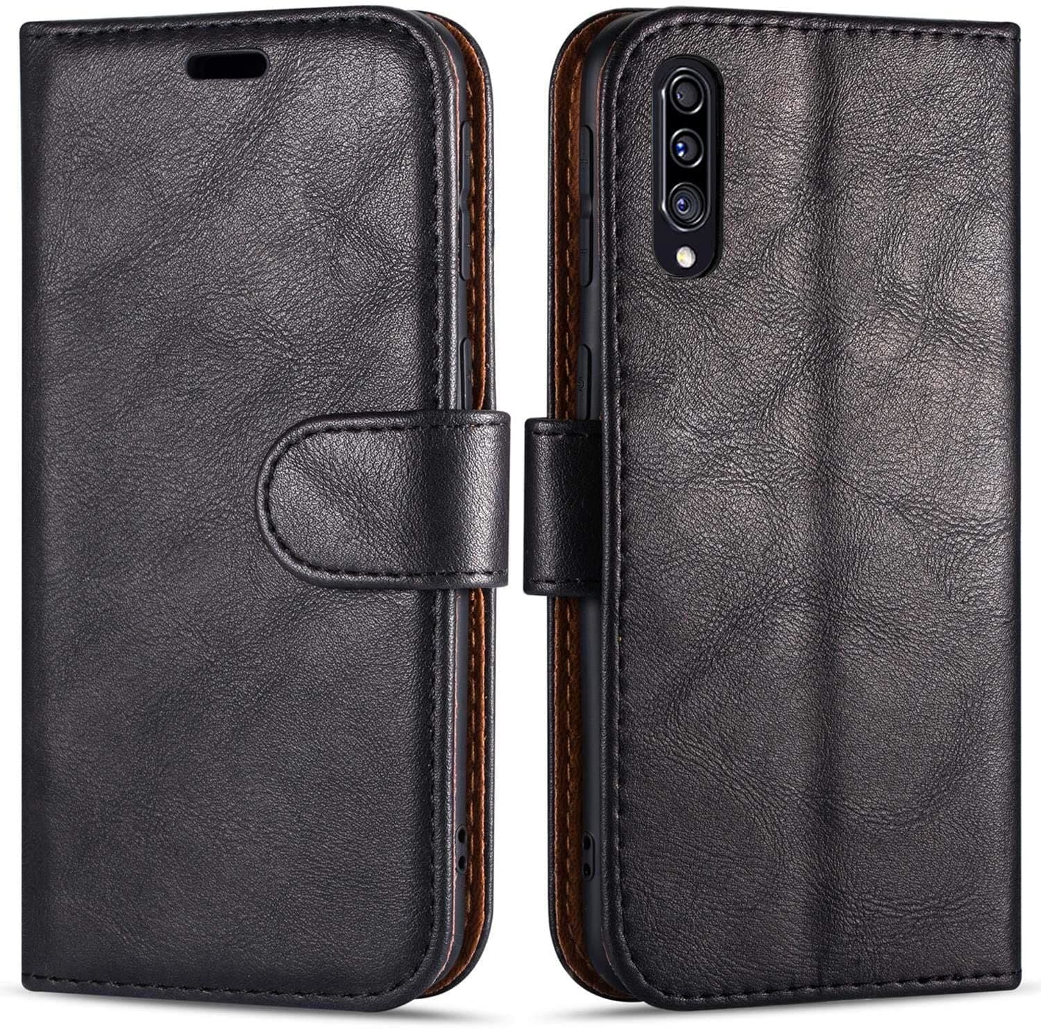 Case Collection for Samsung Galaxy A50 Phone - Premium Leather Folio Flip Cover | Magnetic Closure | Kickstand | Money and Card Holder Wallet | Compatible with Samsung A50 Case Black