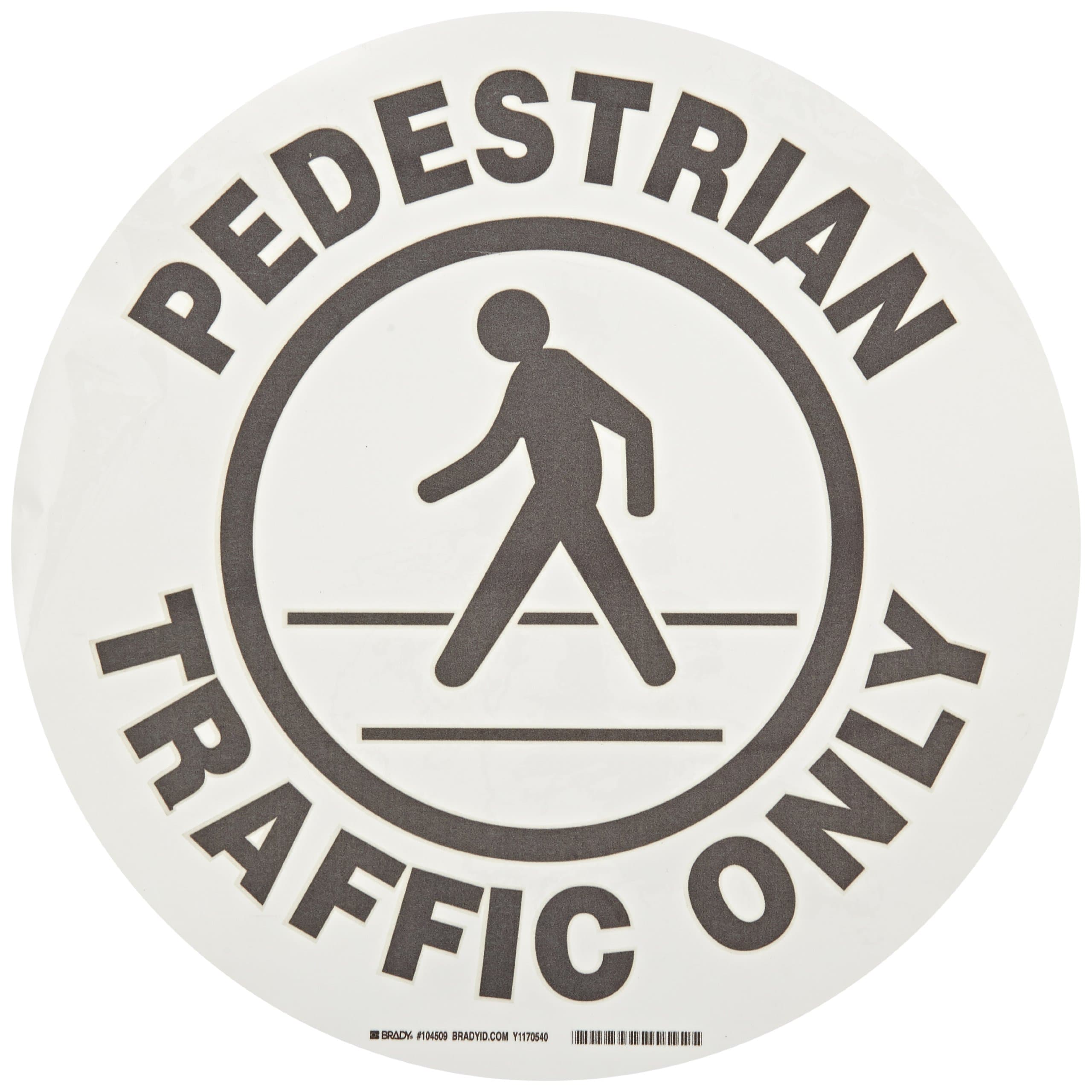 Brady ToughStripe Nonabrasive Floor Marking Tape, 17" Diameter, Black on White, Legend "Pedestrian Traffic Only (with Picto)" (Pack of 1 Roll)