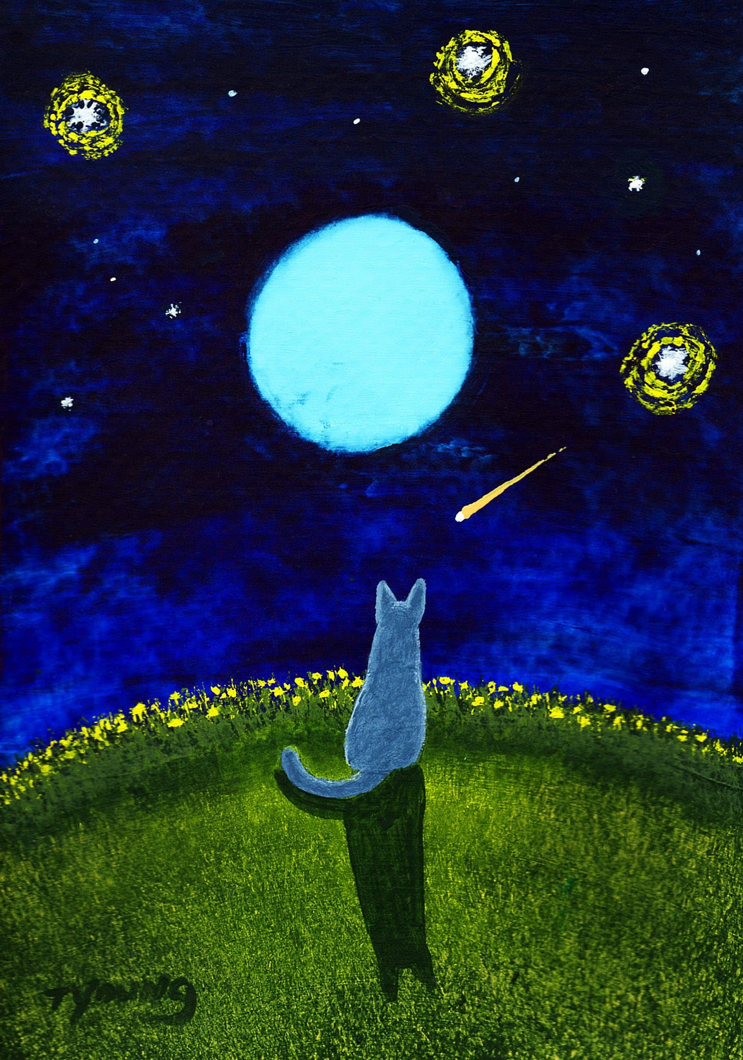 Russian Blue Cat Folk Art PRINT by Todd Young STARRY SKY