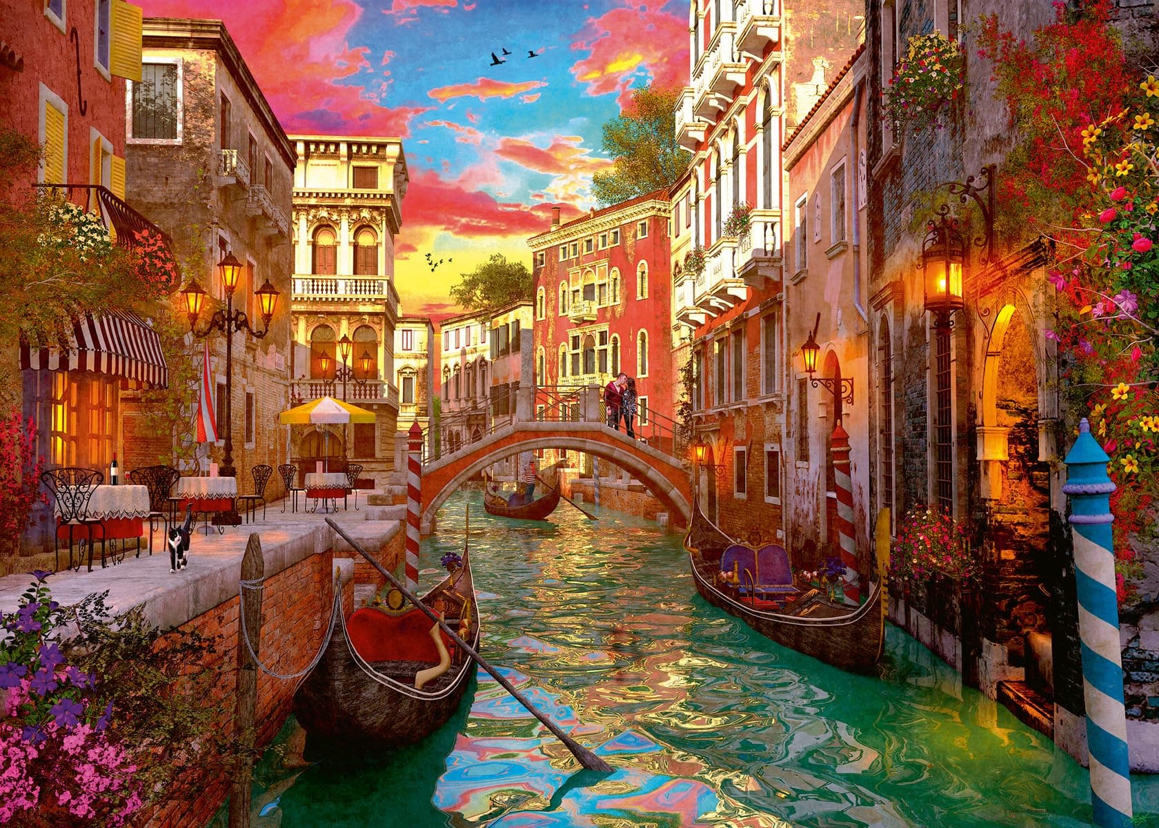 Venice Romance - 1000 Piece Jigsaw Puzzle - Stunning, Vivid Colors - Picturesque Venice Scene - Bold, Romantic, and Bright - Puzzles for Adults