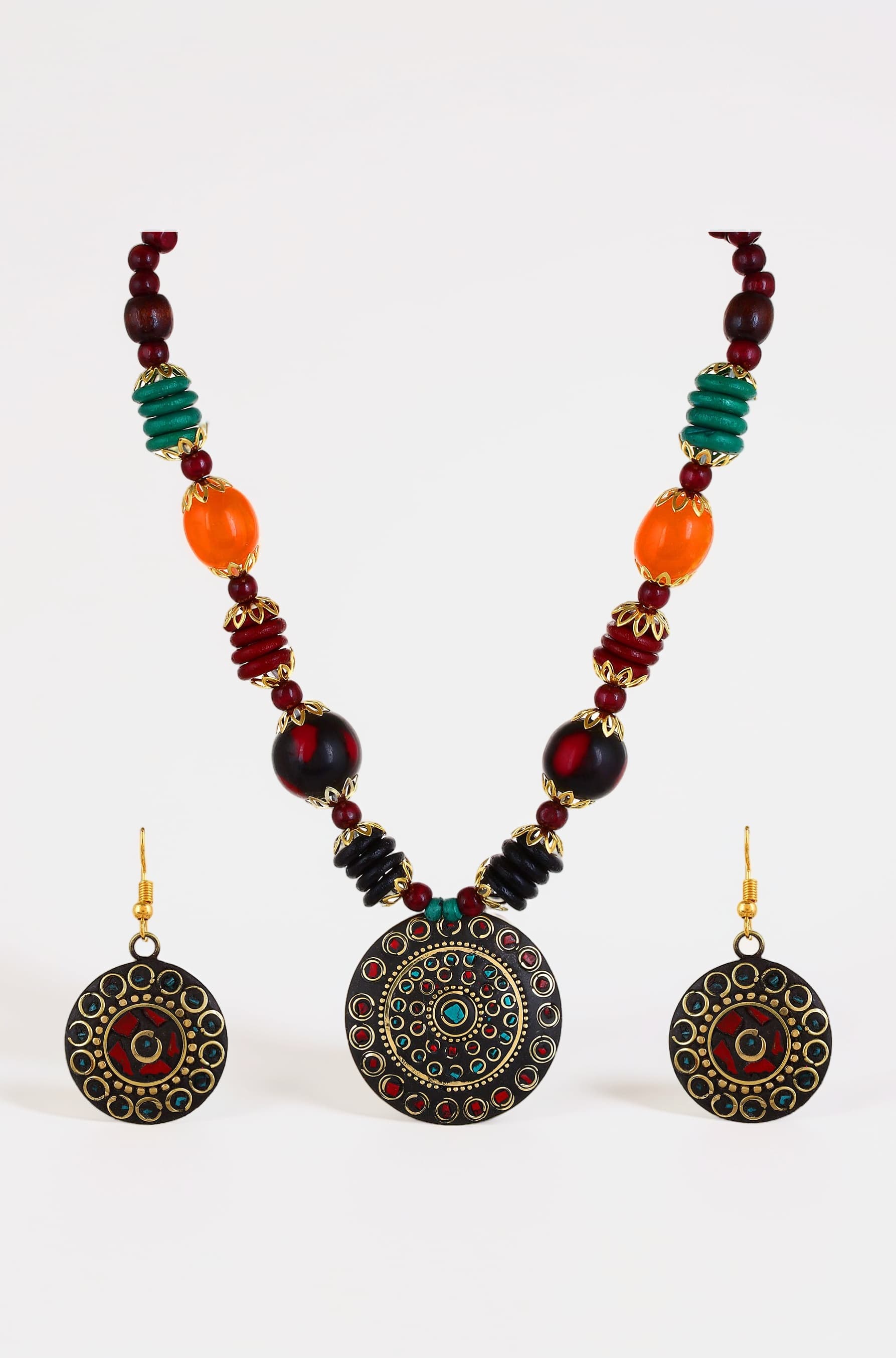 Gifts Stylish Latest Traditional Afghani Tribal Beads Multicolor Jwell Necklace Jewellery Set with Earrings for Girls and Women