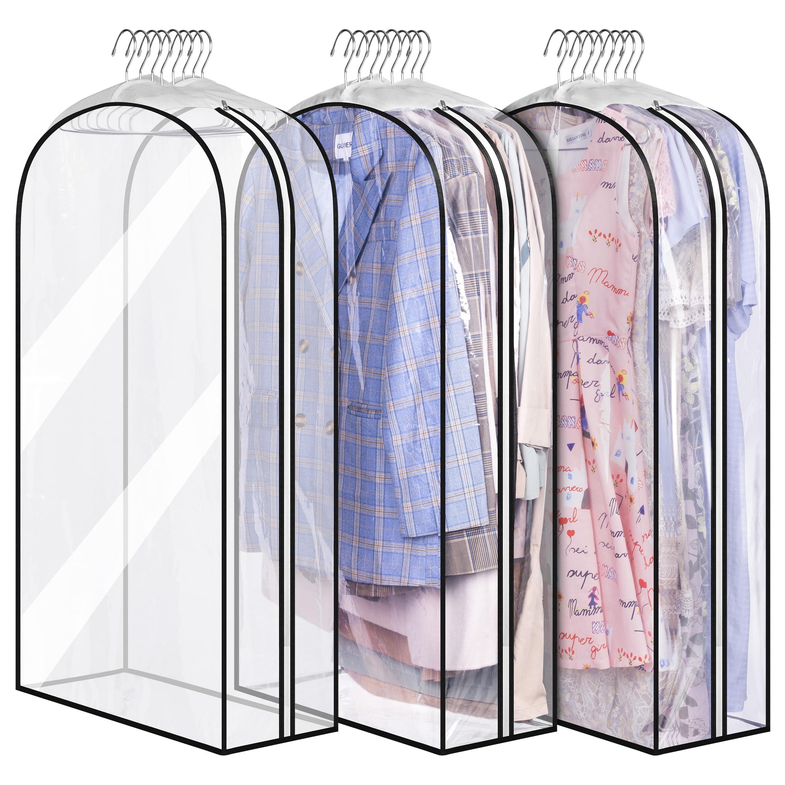 MISSLO 10" Gusseted All Clear Garment Bags for Hanging Clothes 40" Suit Bags for Closet Storage Hanging Clothes Storage Suit Cover for Shirts, Coats, Dresses, 3 Packs