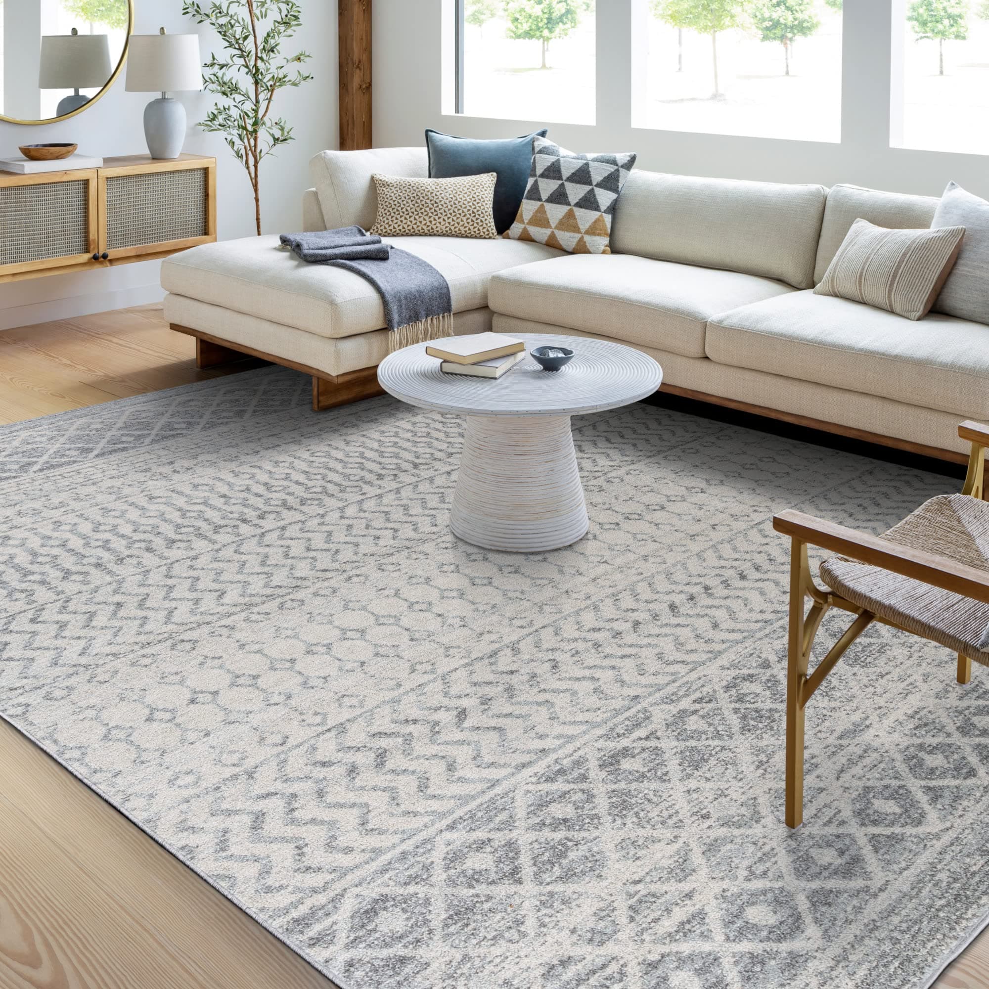 Livabliss Area Rugs - 8x10 Chester Boho Moroccan Gray Rug for Living Room Bedroom - Large Grey White Geometric Stain Resistant Carpet for Nursery, Kitchen And Office (7'10" x 10'2")