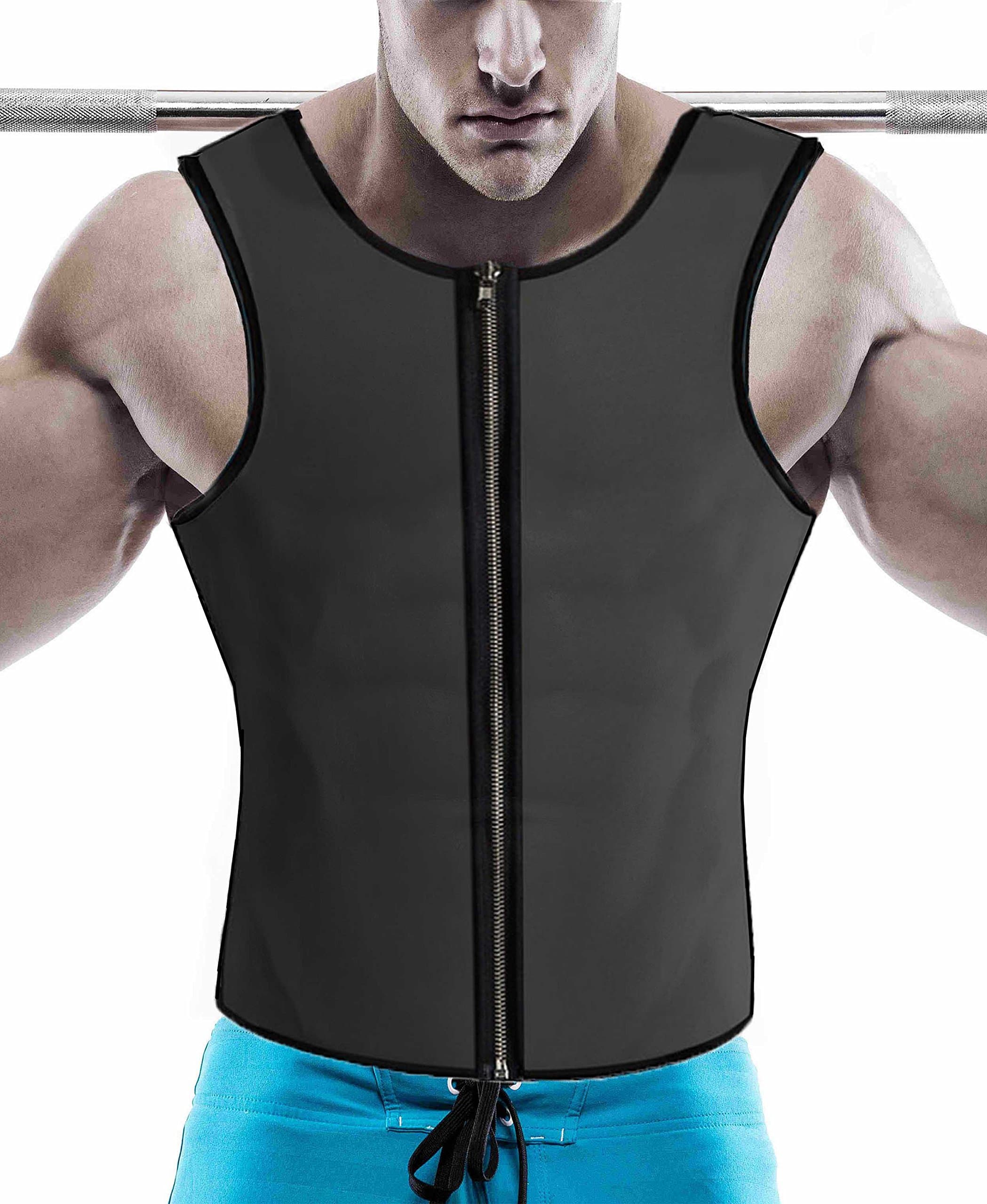 Men Sweat Waist Trainer Tank Top Vest Weight Loss Neoprene Workout Shirt Sauna (S) Black