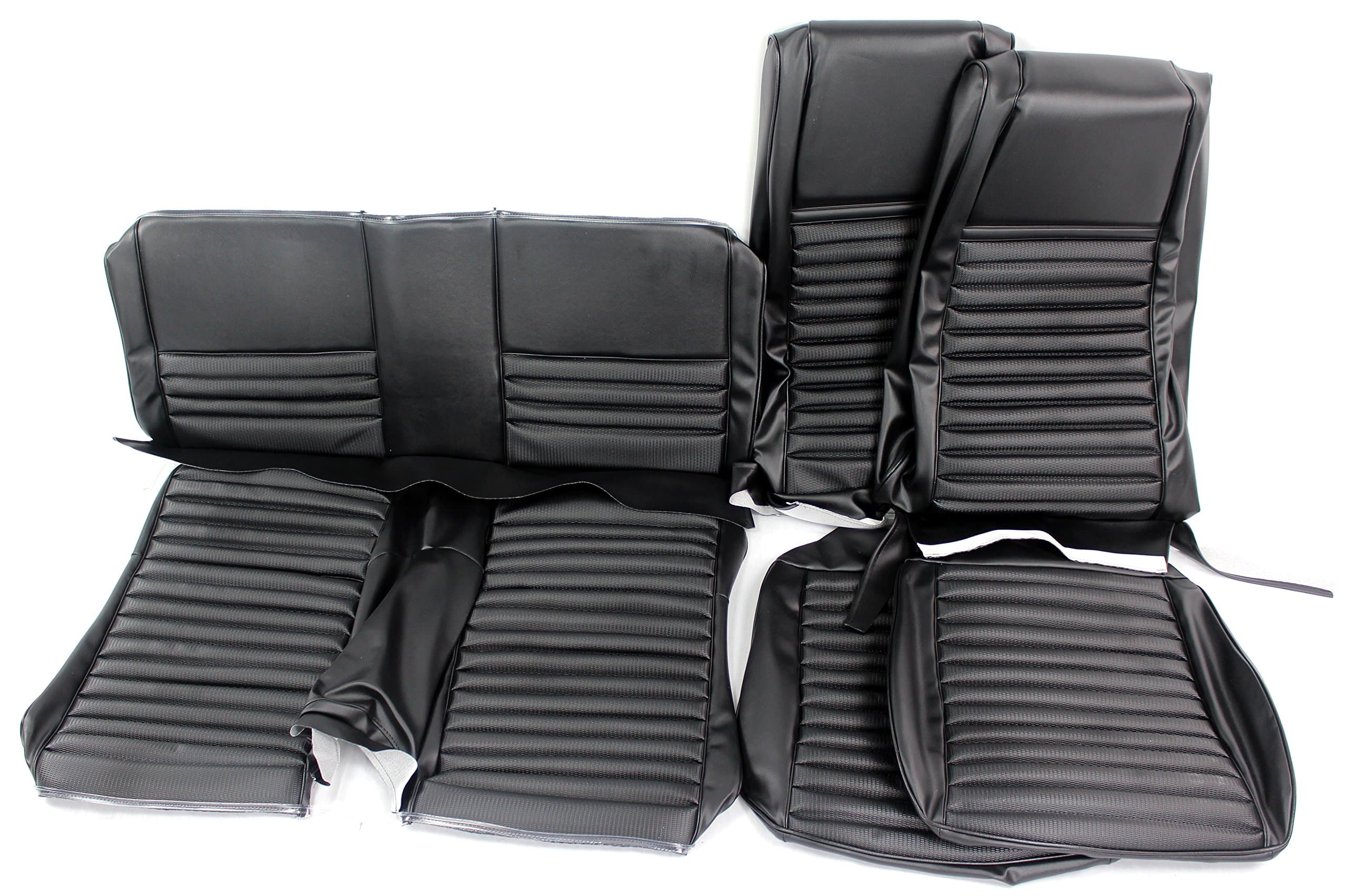 TMI 43-72020-3722-801-22 Mustang Black Corinthian/Comfortweave Grain Vinyl Full Set Upholstery (Black Stripes, Mach 1/Shelby Sportsroof)