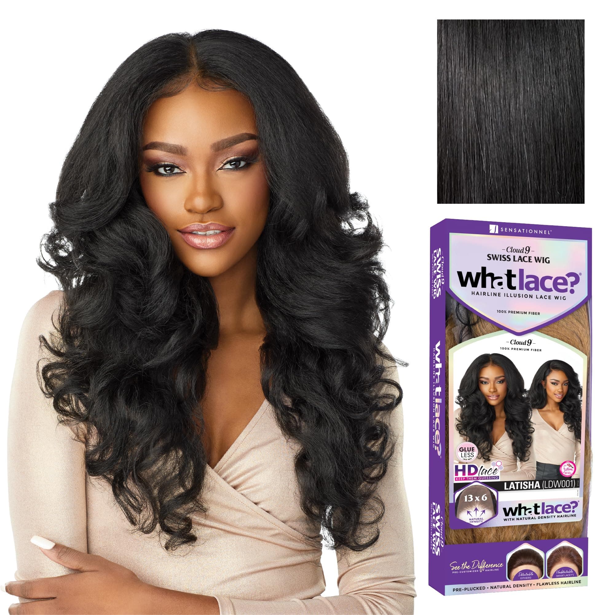 Sensationnel What lace 13x6 Wigs - latisha lacefrontal hand tied glueless synthetic with natural density preplucked hairline (Jet Black 1)