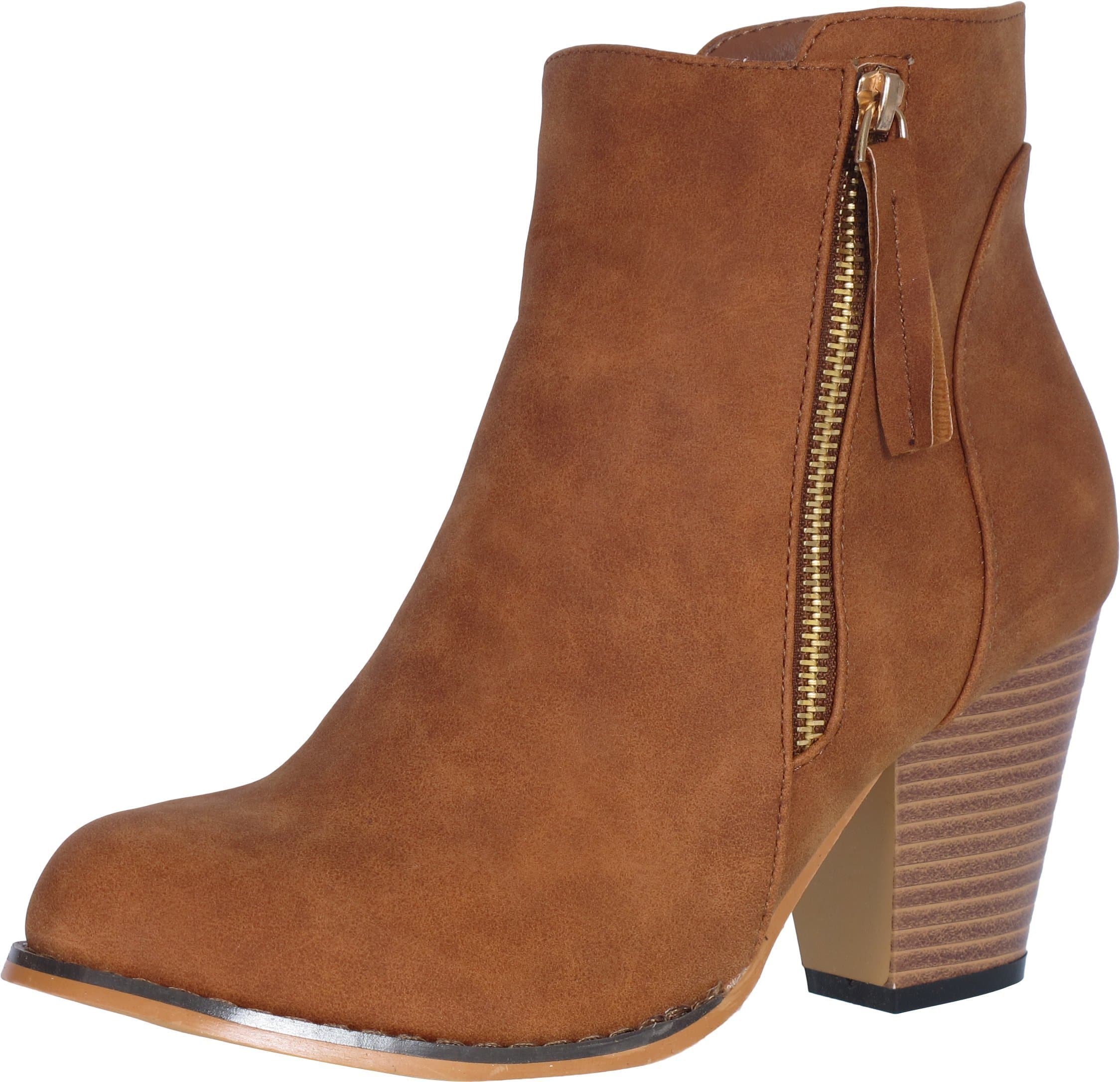 Steven Ella Womens' Fashion Block Heel Ankle Booties with Zipper Closure, Tan, Size 10'