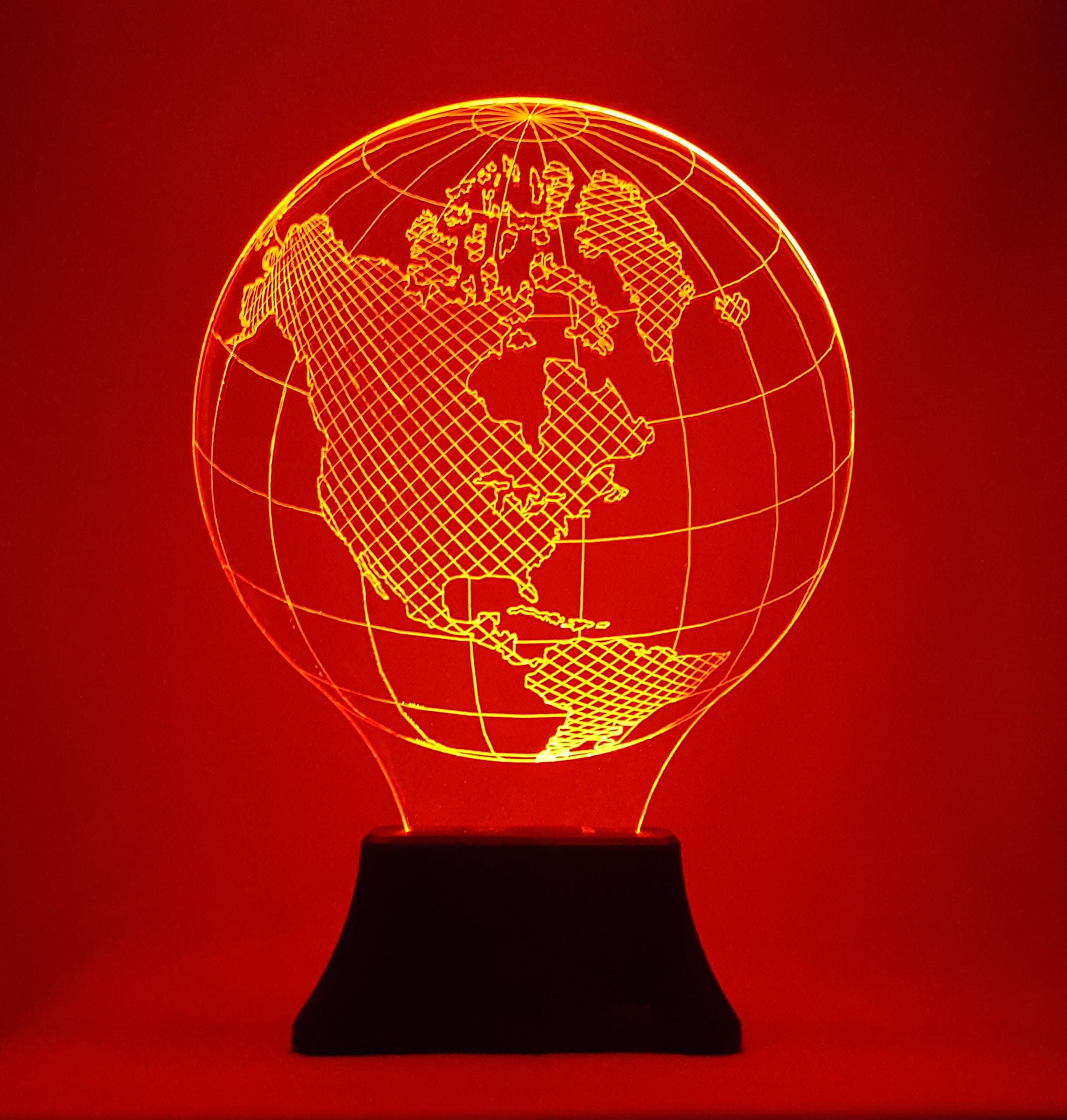 3D Glow LED Lamp - Globe America Art Sculpture Lights Up in Different Colors and Produces Unique Lighting Effects and 3D visualization - Amazing Optical Illusion