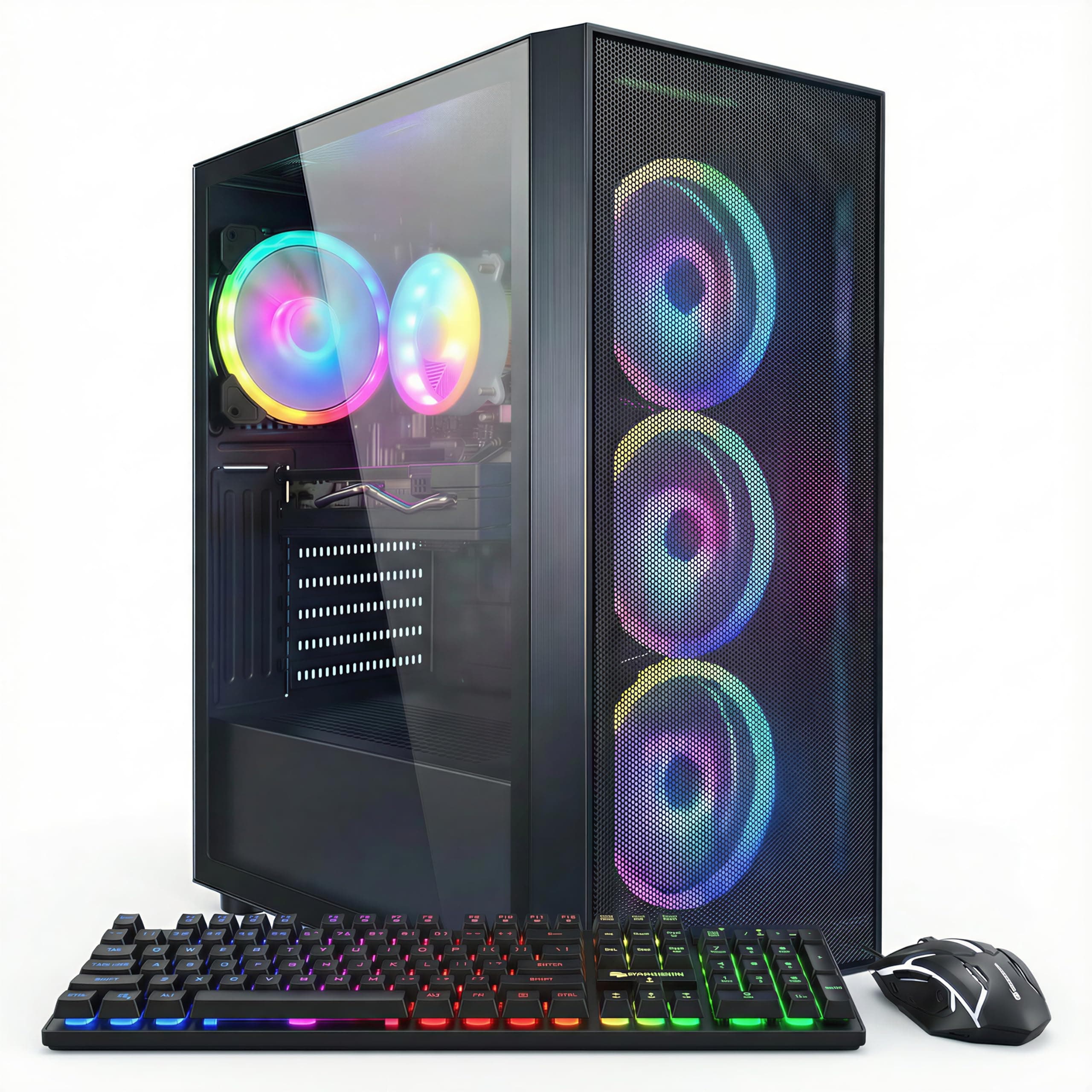 STGAubron Gaming PC Computer Desktop, Radeon RX 580 8G, Intel Core I7 8th up to 4.10 GHz, 16G DDR4, 512G SSD, WiFi 6 & BT 5.2, RGB Fan x4, Windows 11 Home